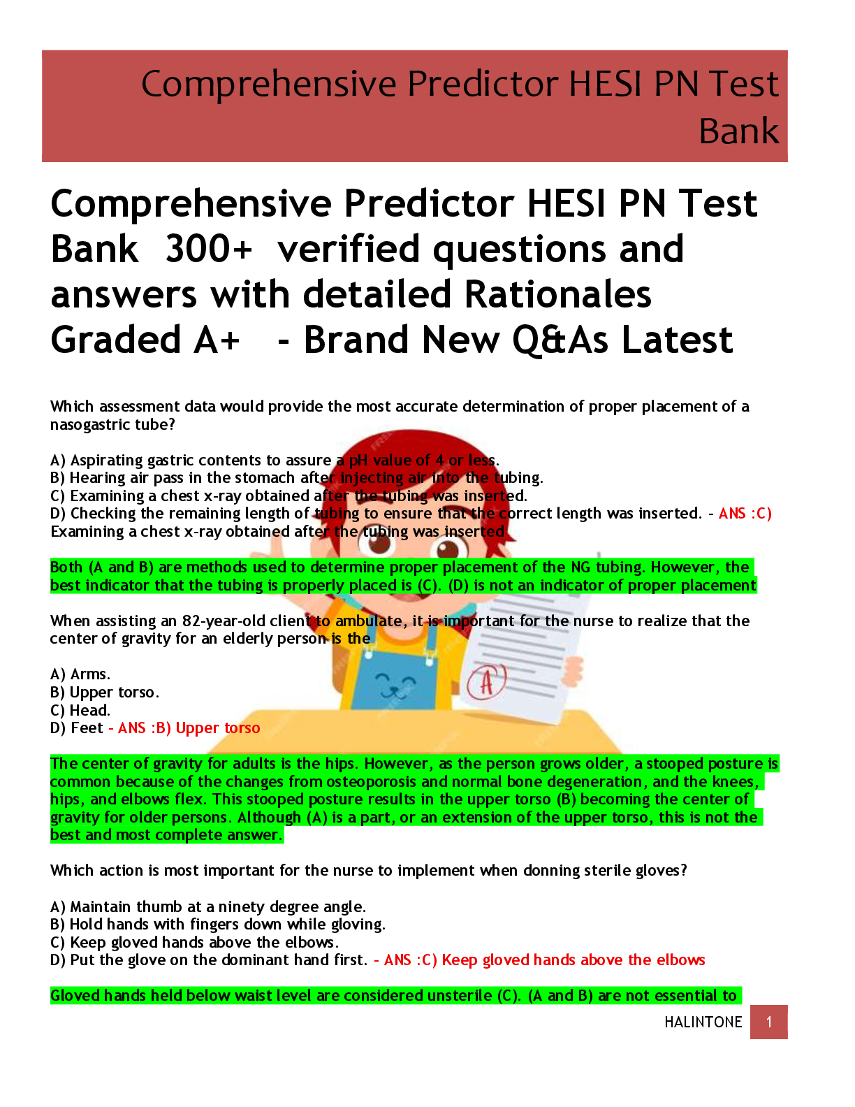 Preview of Comprehensive Predictor HESI PN Test  Bank  300+  verified questions and  answers with detailed Rationales  Graded A+   - Brand New Q&amp;As Latest