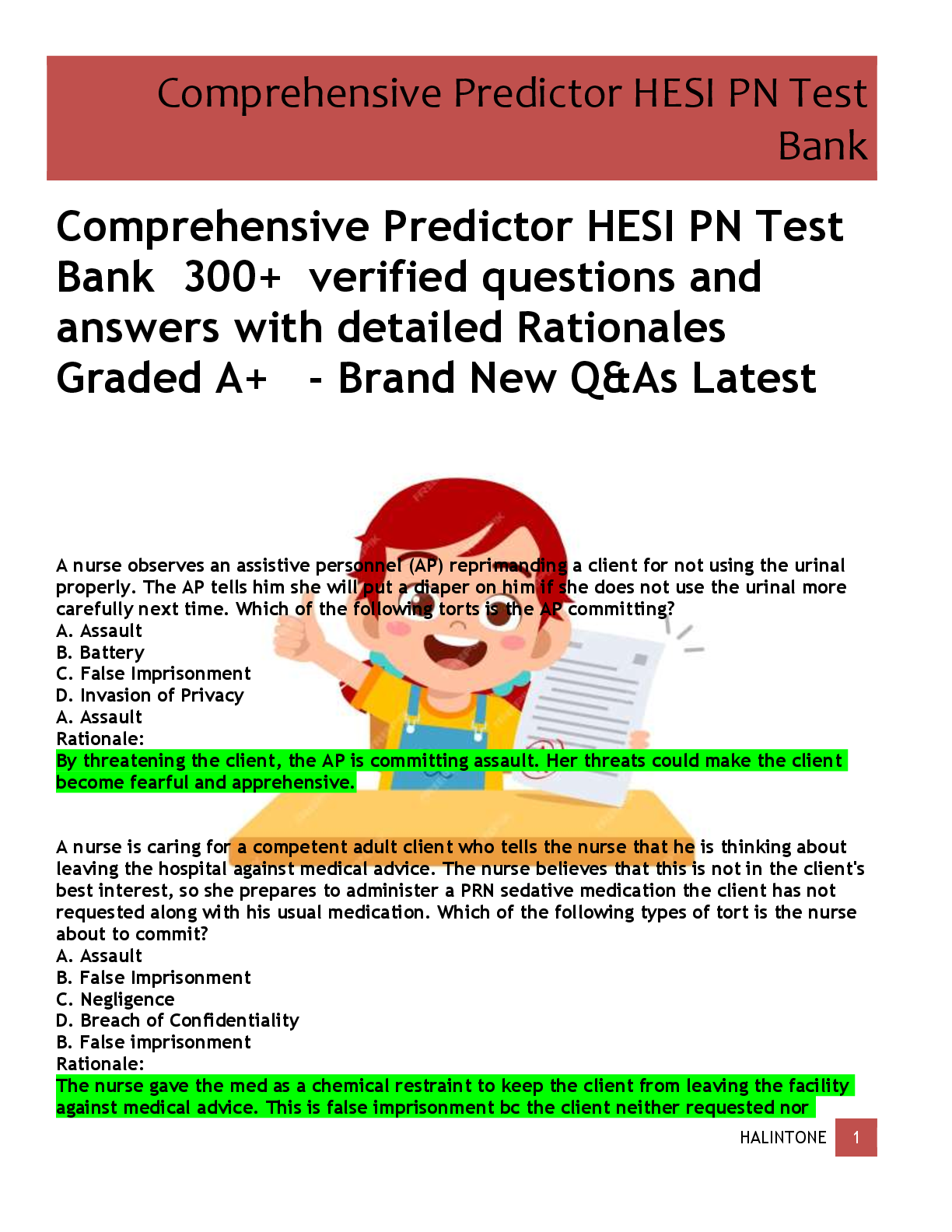 Comprehensive Predictor HESI PN Test  Bank  300+  verified questions and  answers with detailed Rationales  Graded A+   - Brand New Q&As Latest