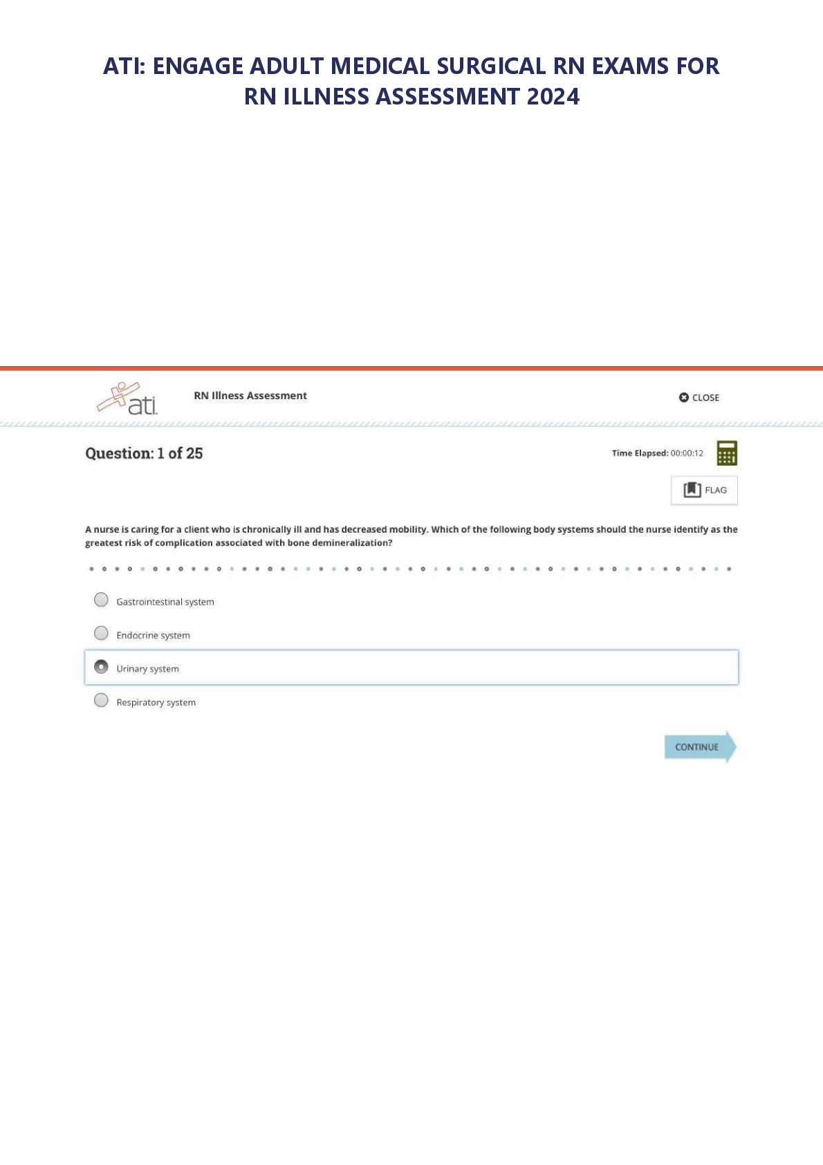 Preview image for ATI: ENGAGE ADULT MEDICAL SURGICAL RN EXAMS FOR RN ILLNESS ASSESSMENT 2024