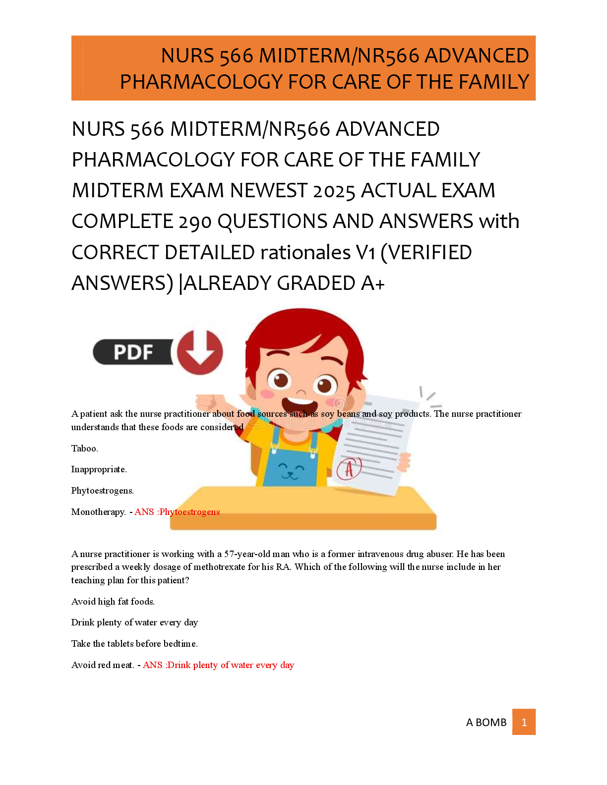 Preview of NURS 566 MIDTERM/NR566 ADVANCED  PHARMACOLOGY FOR CARE OF THE FAMILY  MIDTERM EXAM NEWEST 2025 ACTUAL EXAM  COMPLETE 290 QUESTIONS AND ANSWERS with  CORRECT DETAILED rationales V1 (VERIFIED  ANSWERS) |ALREADY GRADED A+