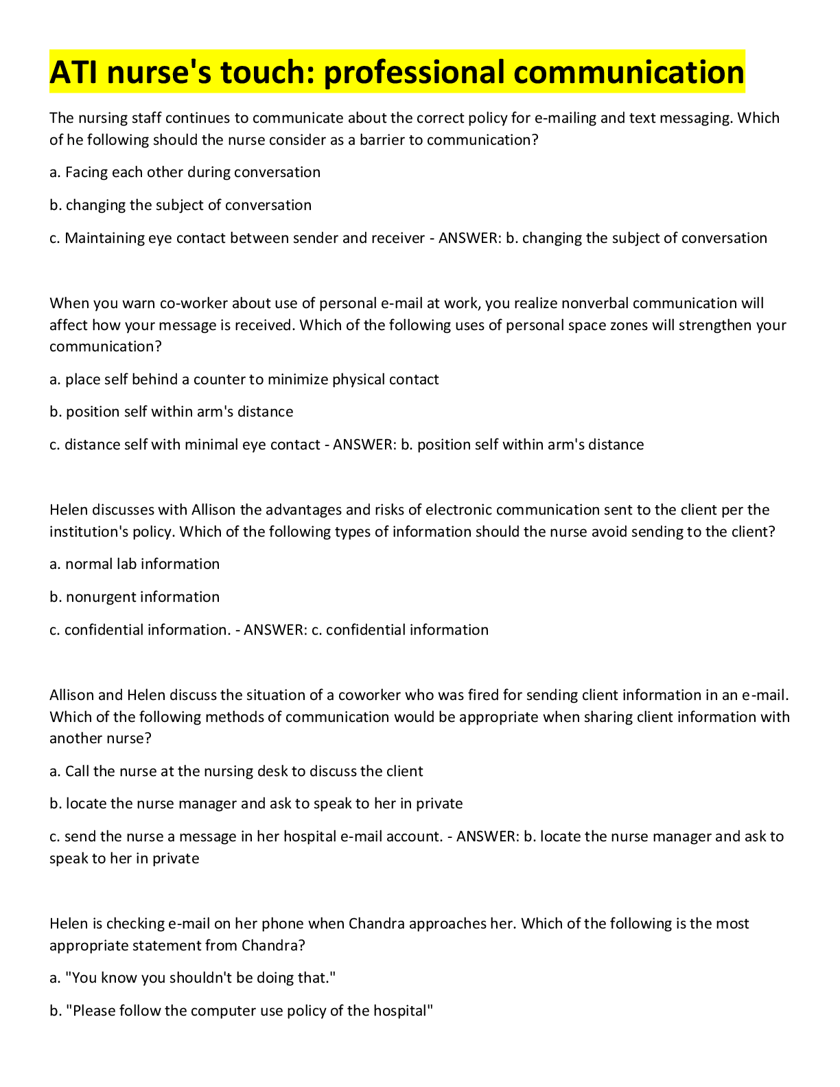 Preview image for ATI nurse's touch: professional communication