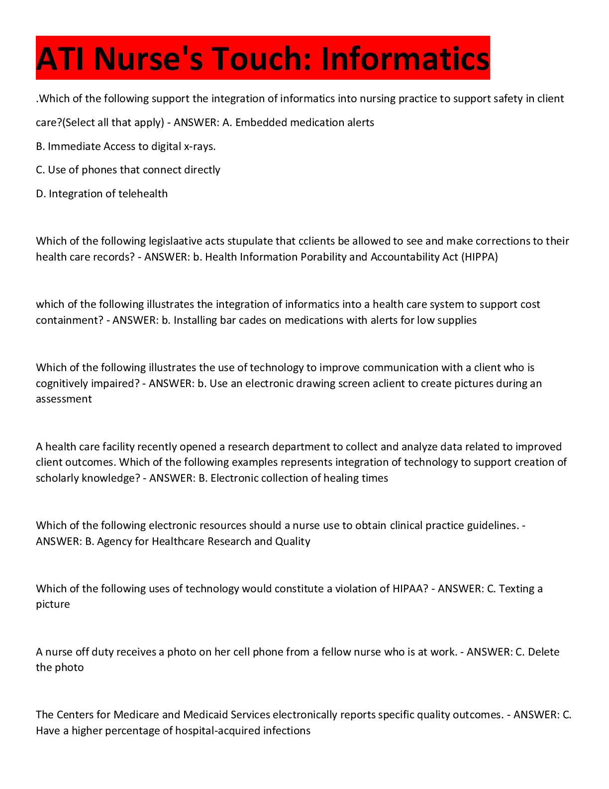 Preview image for ATI Nurse's Touch: Informatics