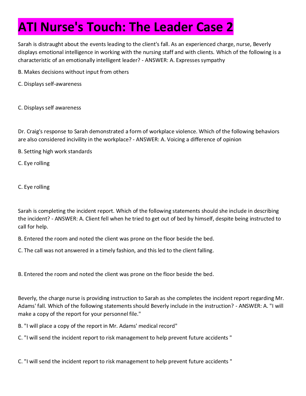 Preview image for ATI Nurse's Touch: The Leader Case 2