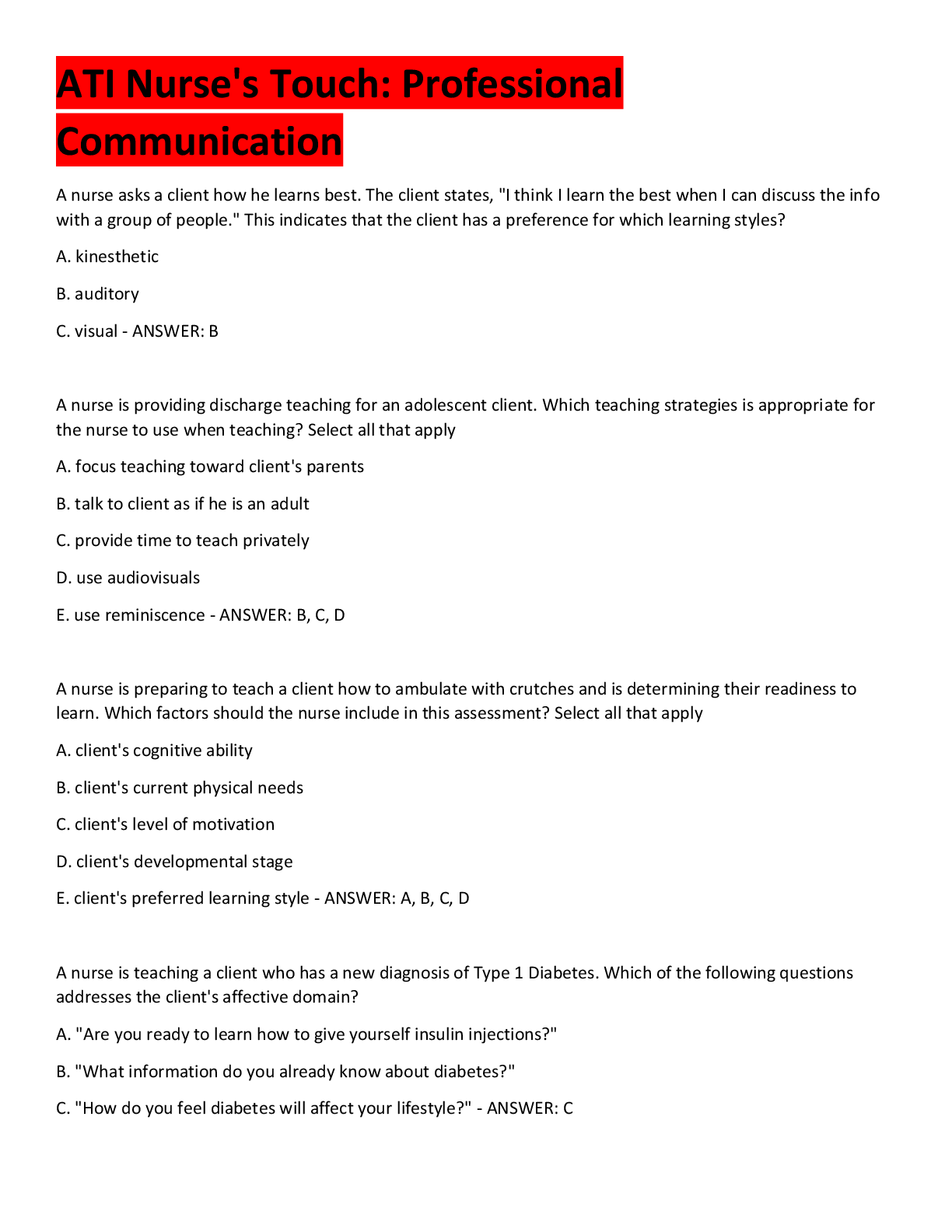 Preview image for ATI Nurse's Touch: Professional Communication