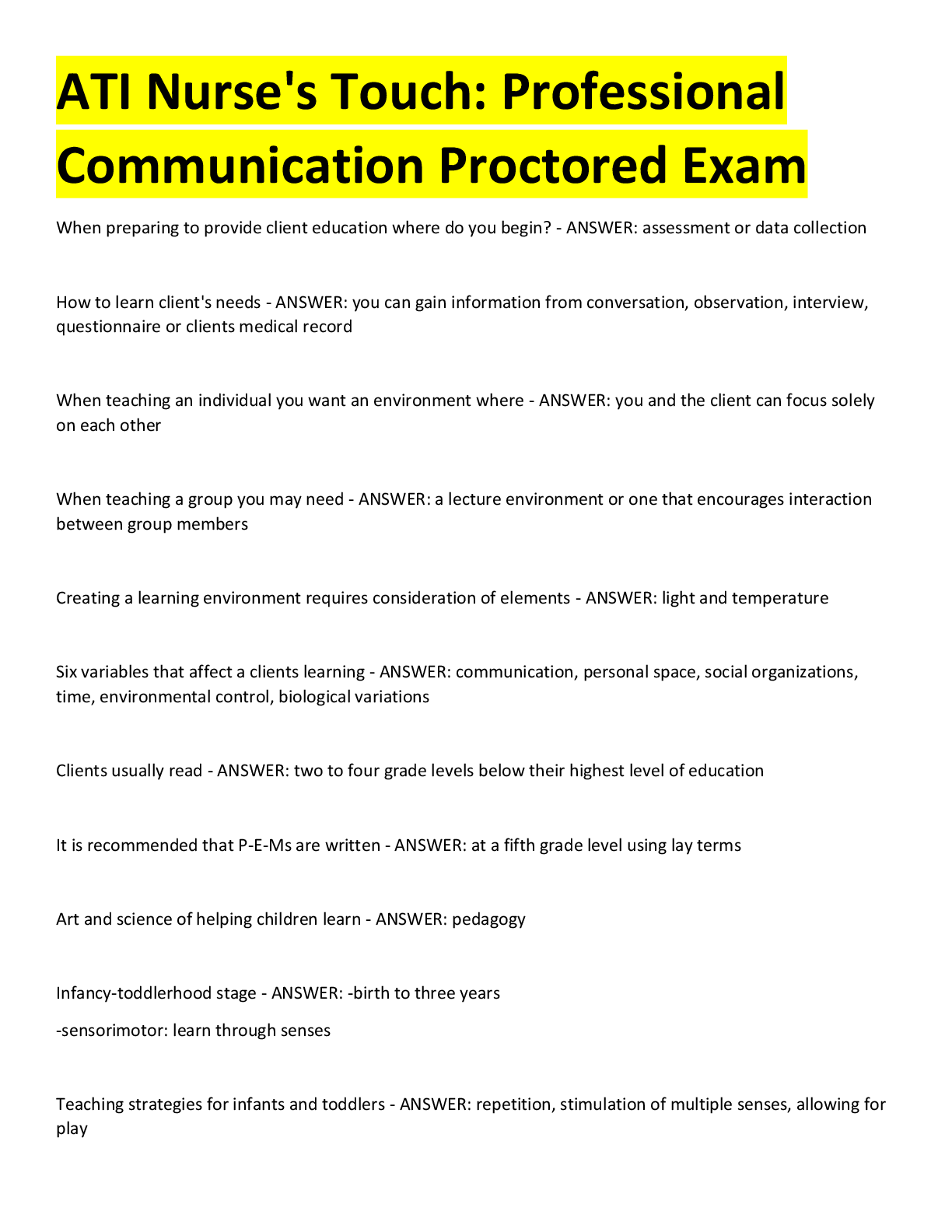 Preview image for ATI Nurse's Touch: Professional Communication Proctored Exam