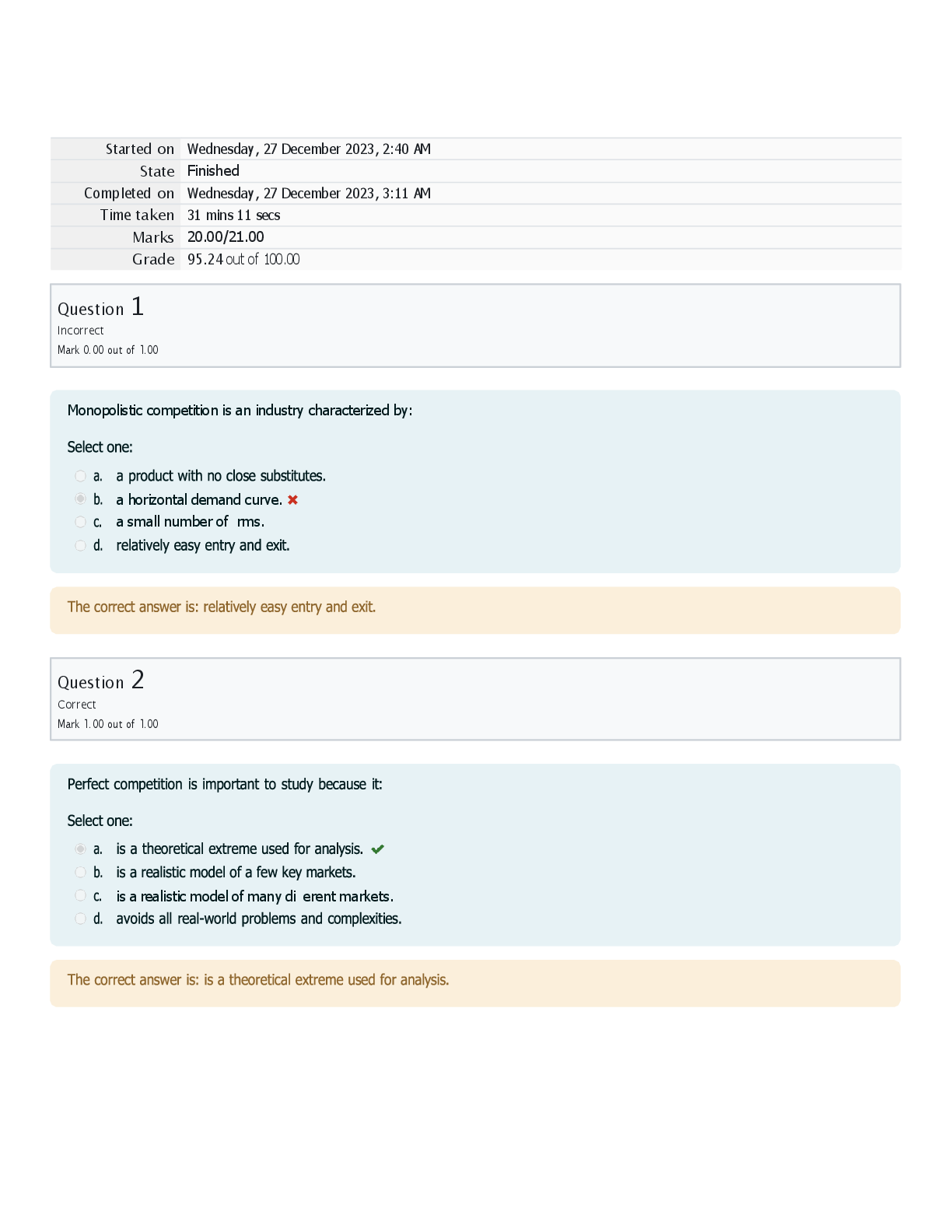 Preview of ECON 1580 Graded Quiz Unit 6 | Score 95.24/100 | University of the People