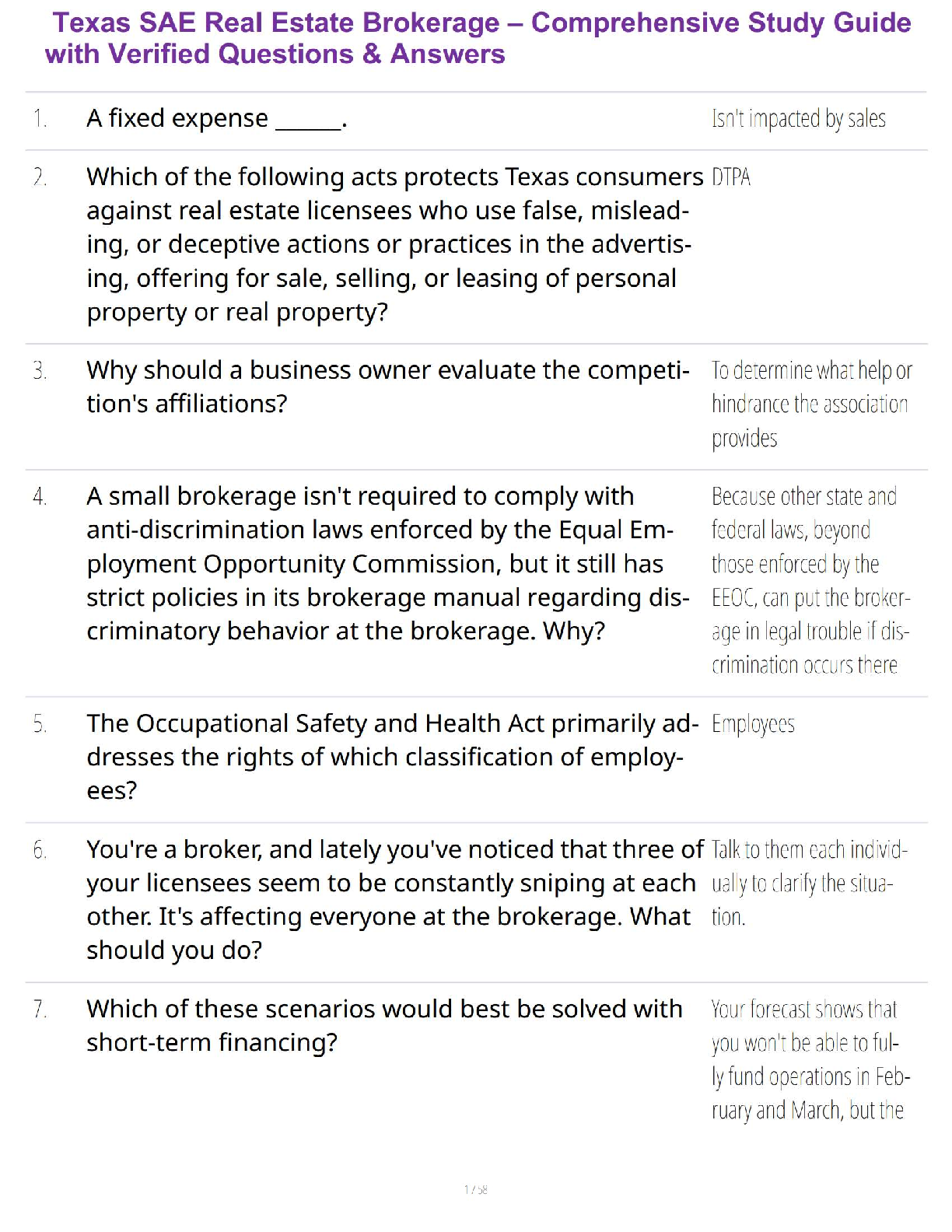 Texas SAE Real Estate Brokerage – Comprehensive Study Guide with Verified Questions & Answers