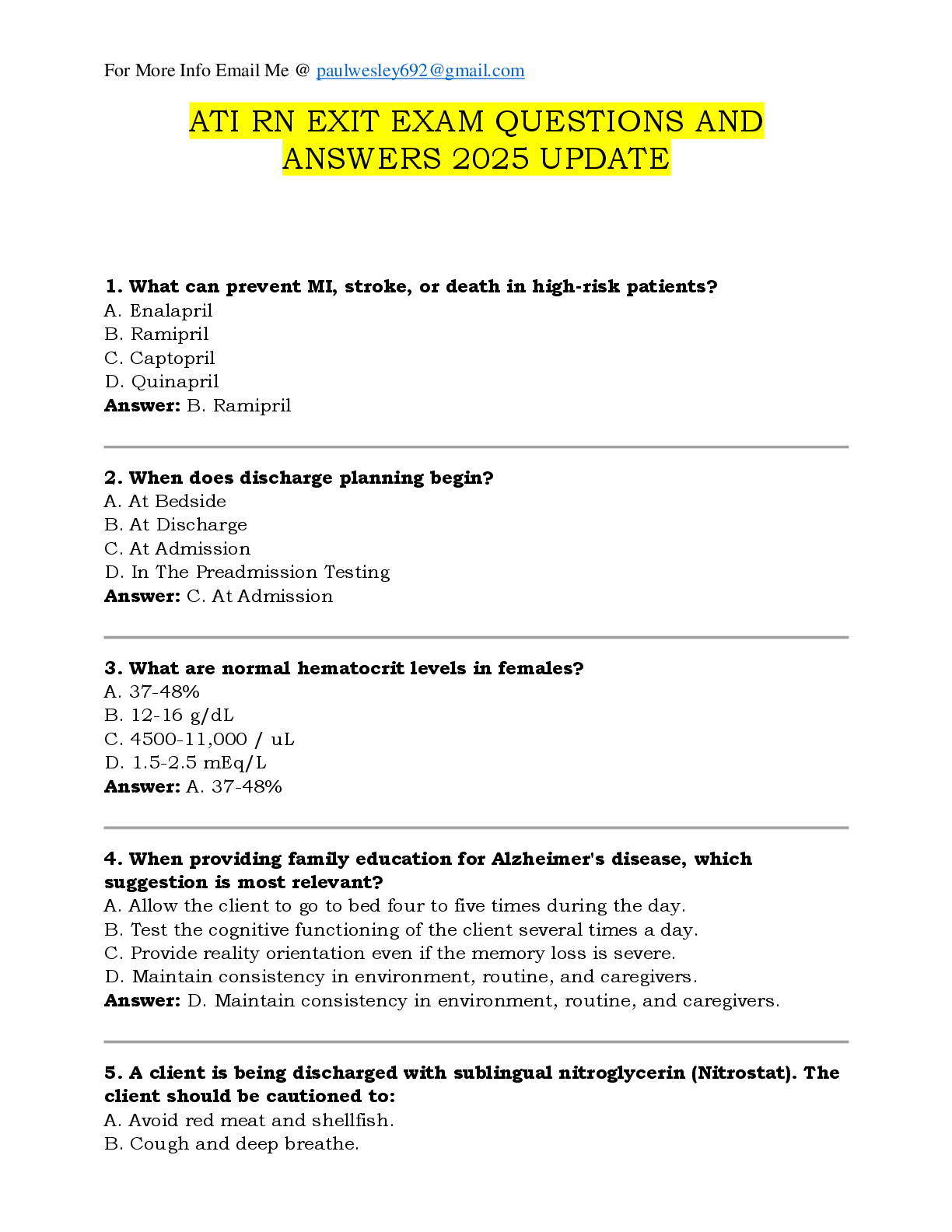 Preview image for ATI RN EXIT EXAM QUESTIONS AND  ANSWERS 2025 UPDATE