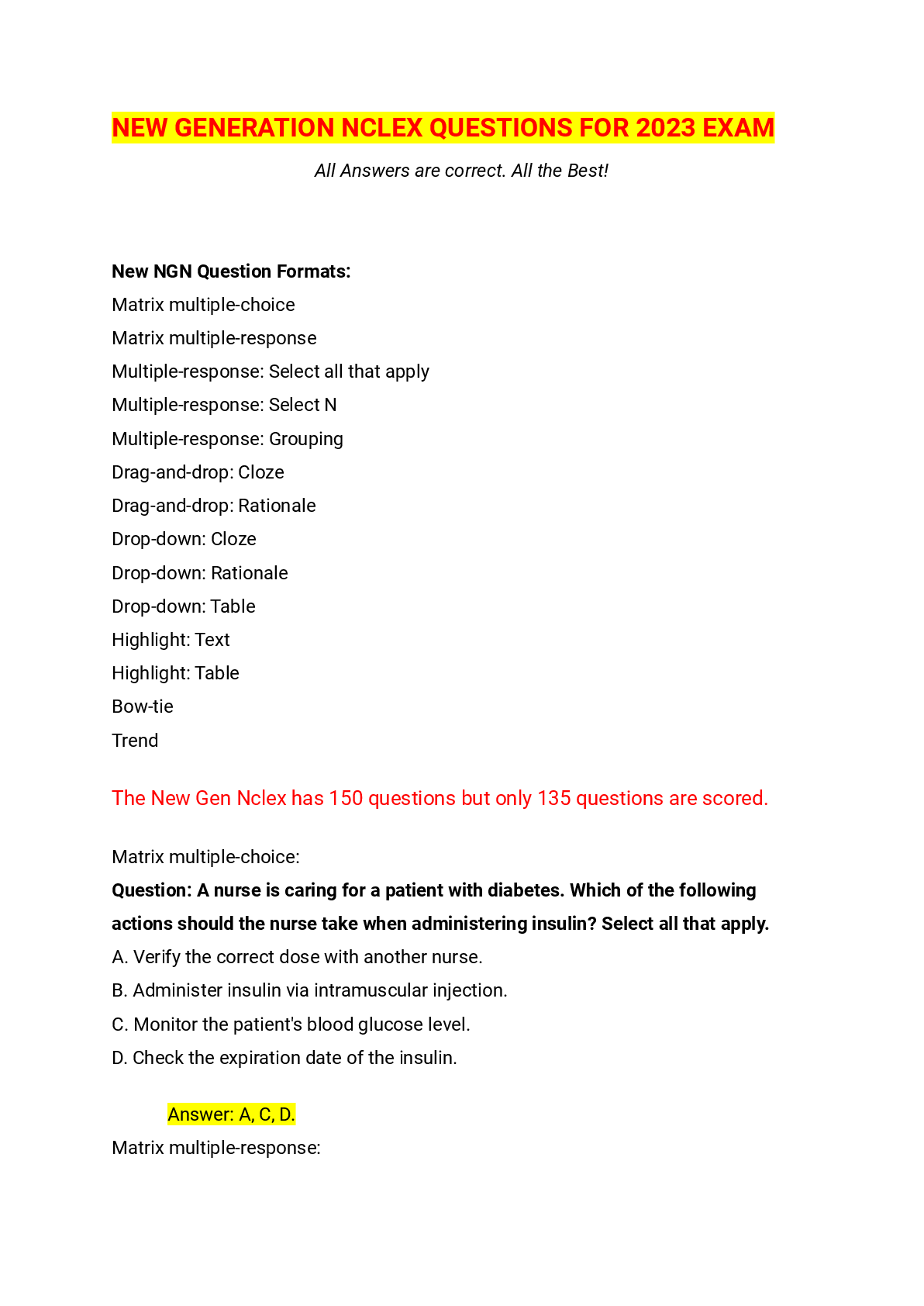 Preview image for NEW GENERATION NCLEX QUESTIONS FOR 2023 EXAM