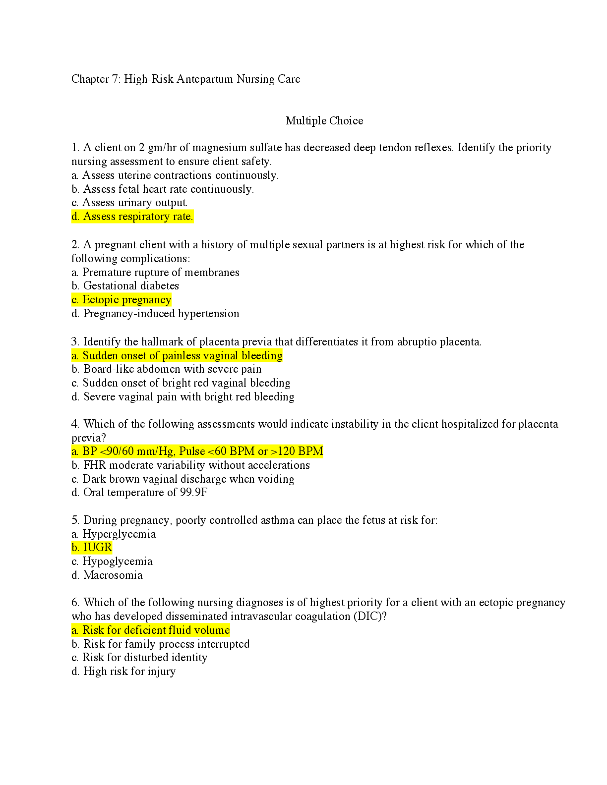 Preview image for NUR 2310 MATERNAL  EXAM QUESTIONS AND ANSWERS