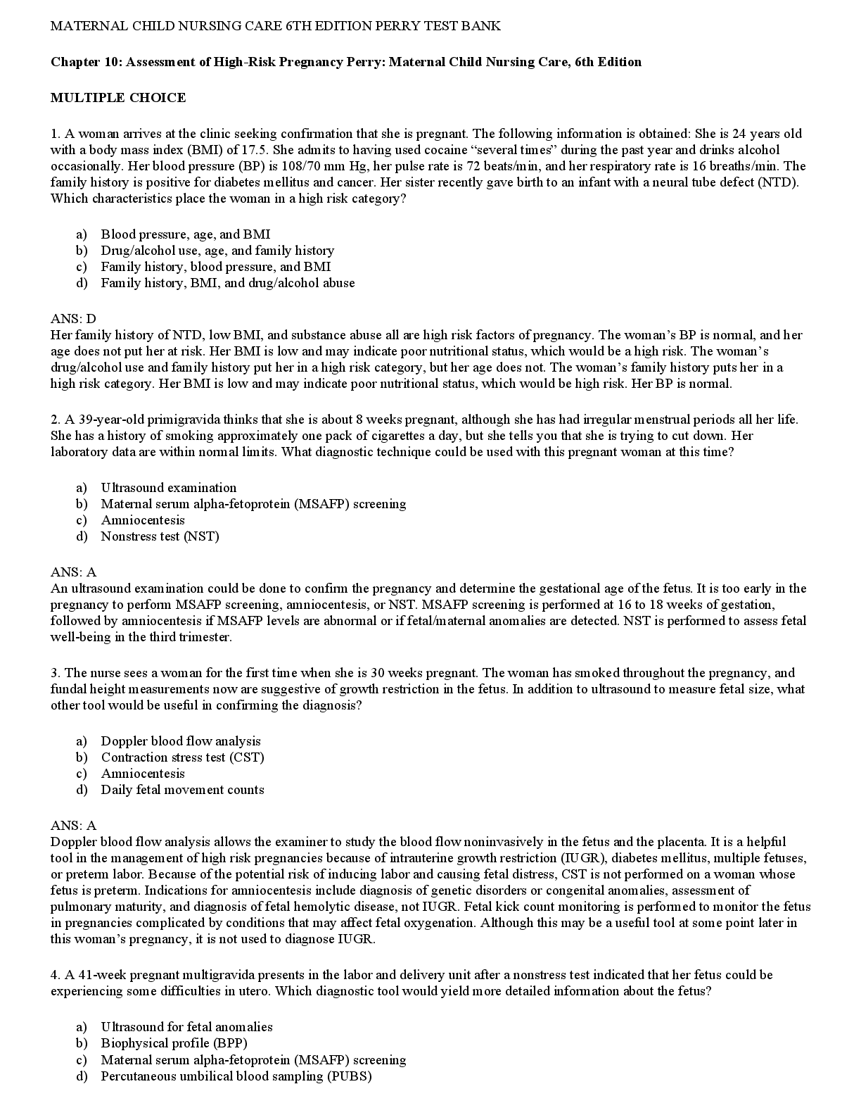 Preview image for MATERNAL CHILD NURSING CARE 6TH EDITION PERRY TEST BANK (1)