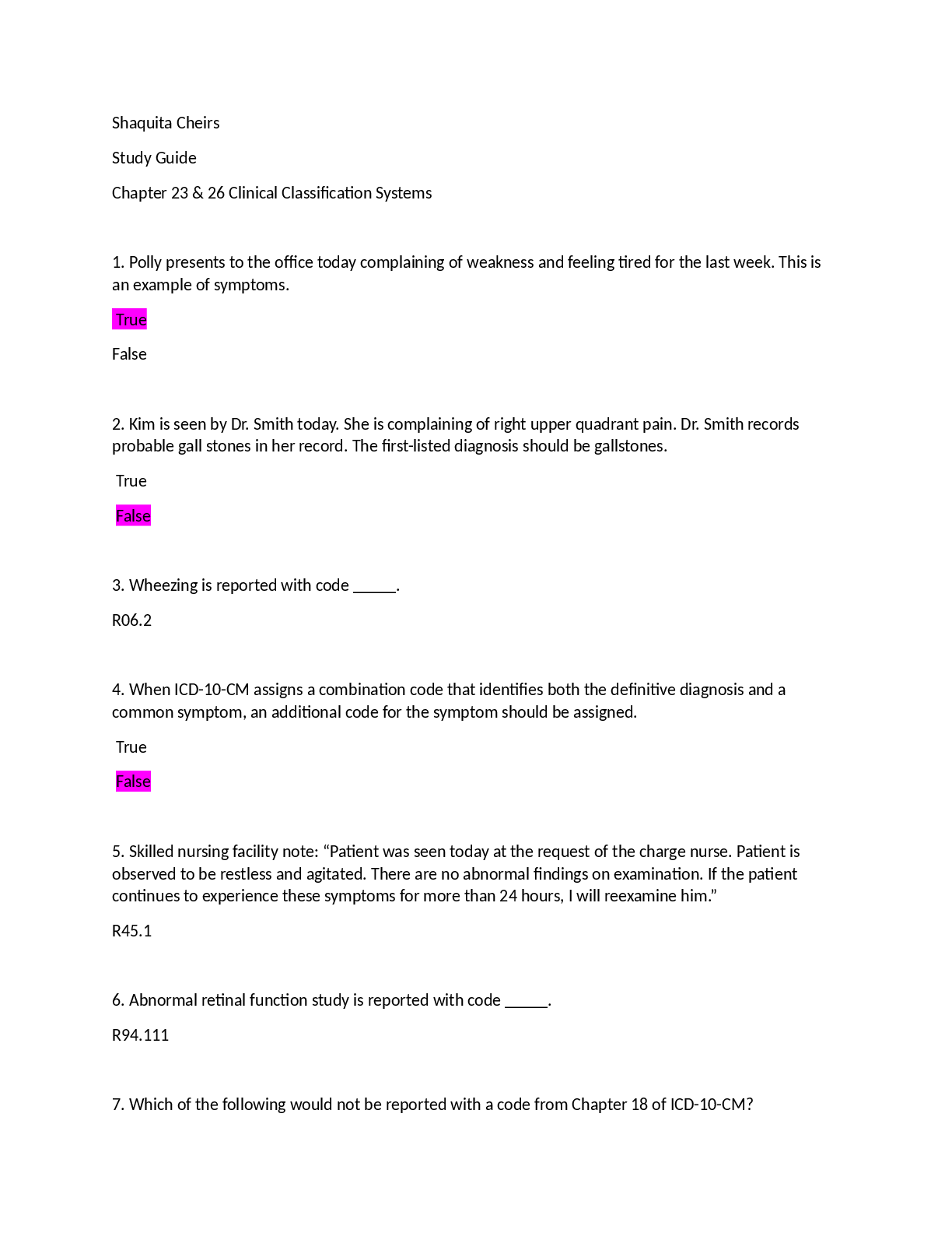 Preview image for Clinal Class System Questions and Answers (1)