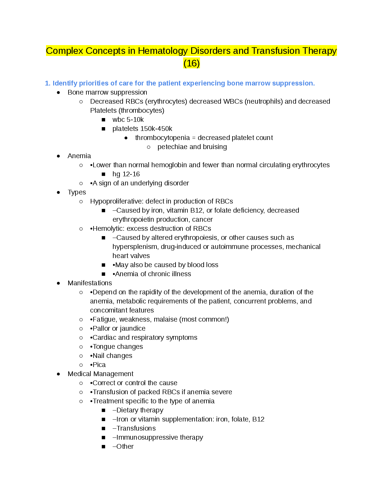 Preview image for Hematology Disorders and Transfusion Therapy Study Guide