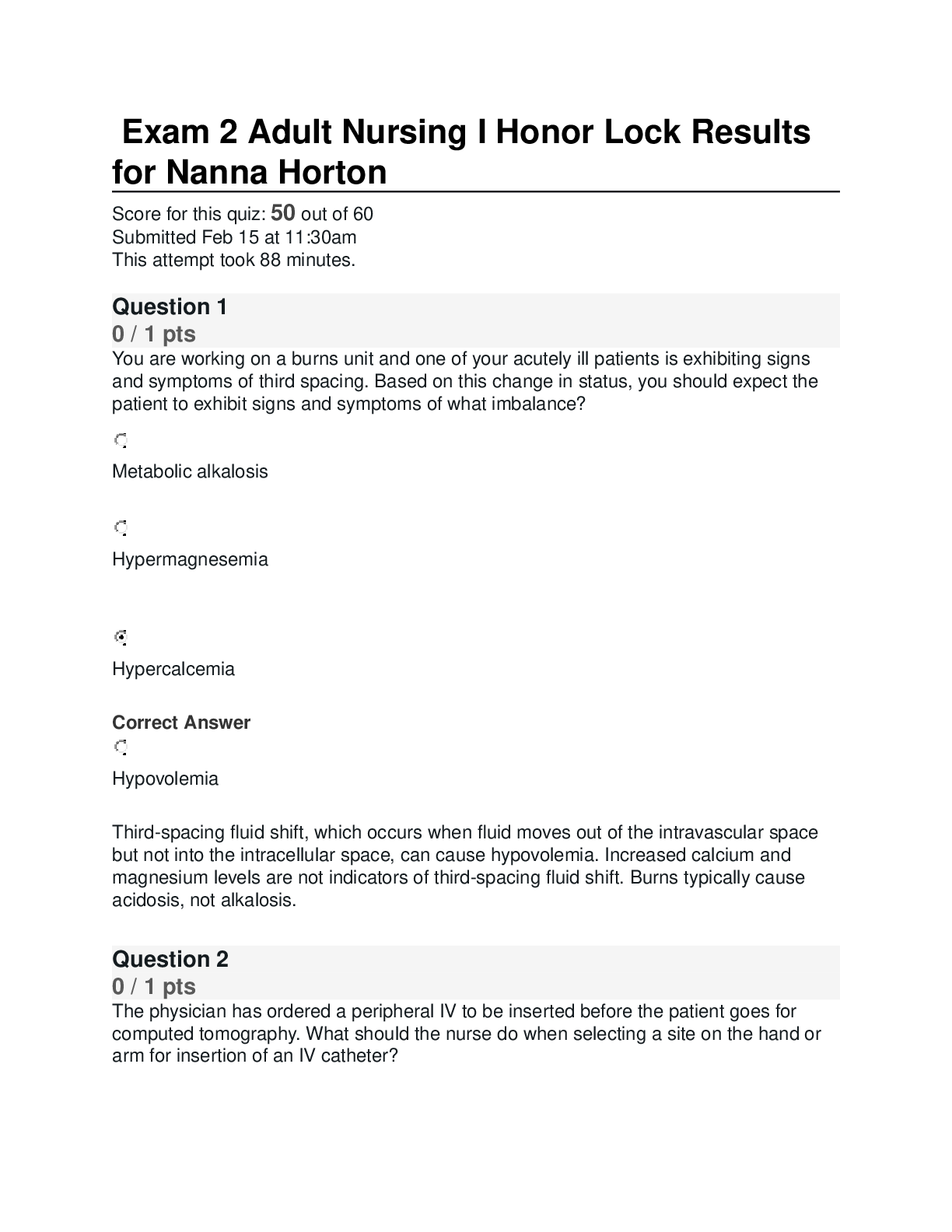 Preview image for Adult Nursing I Exam 2