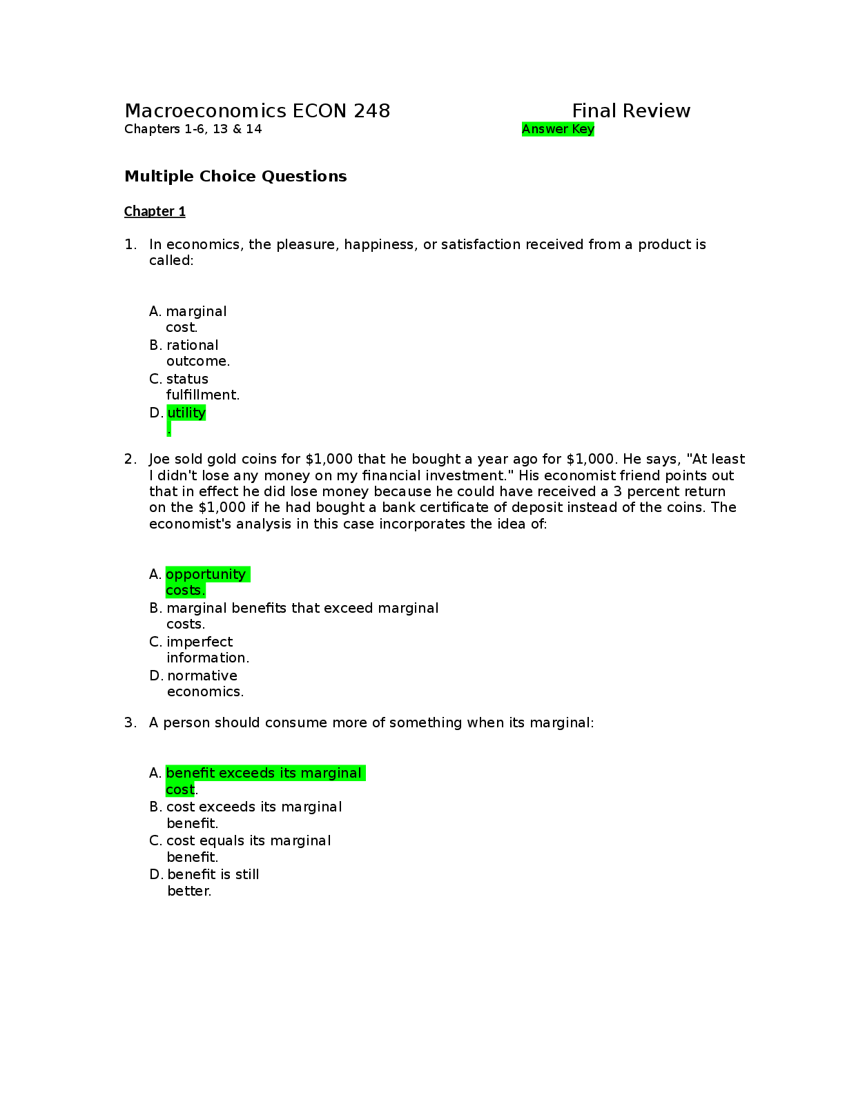 Preview image for ECON 248 (Macroeconomics)  Exam Questions and Answers (1)