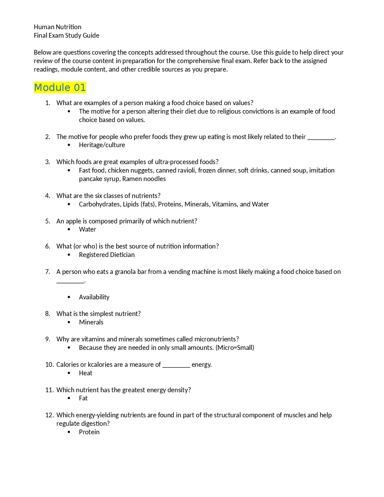 Preview image for Human Nutrition Module 5 Final Exam Questions and Answers