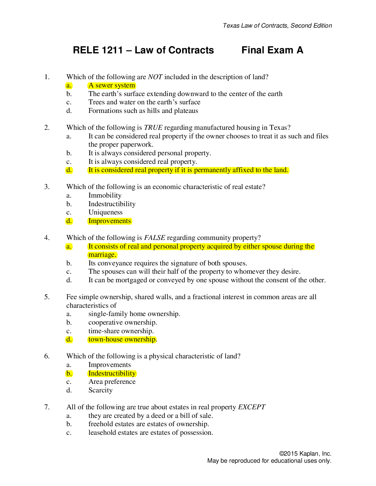 Preview of RELE 1211–Law of Contracts