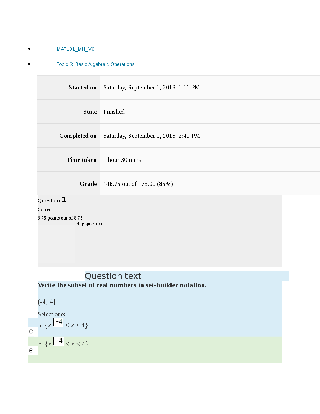 Preview image for MAT 101 Algebra week 1 exam version 2