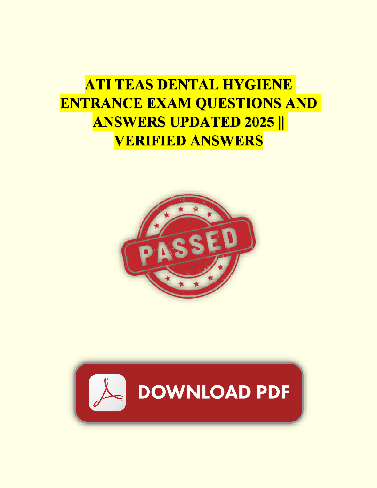 Preview image for ATI TEAS DENTAL HYGIENE ENTRANCE EXAM QUESTIONS AND ANSWERS UPDATED 2025 || VERIFIED ANSWERS