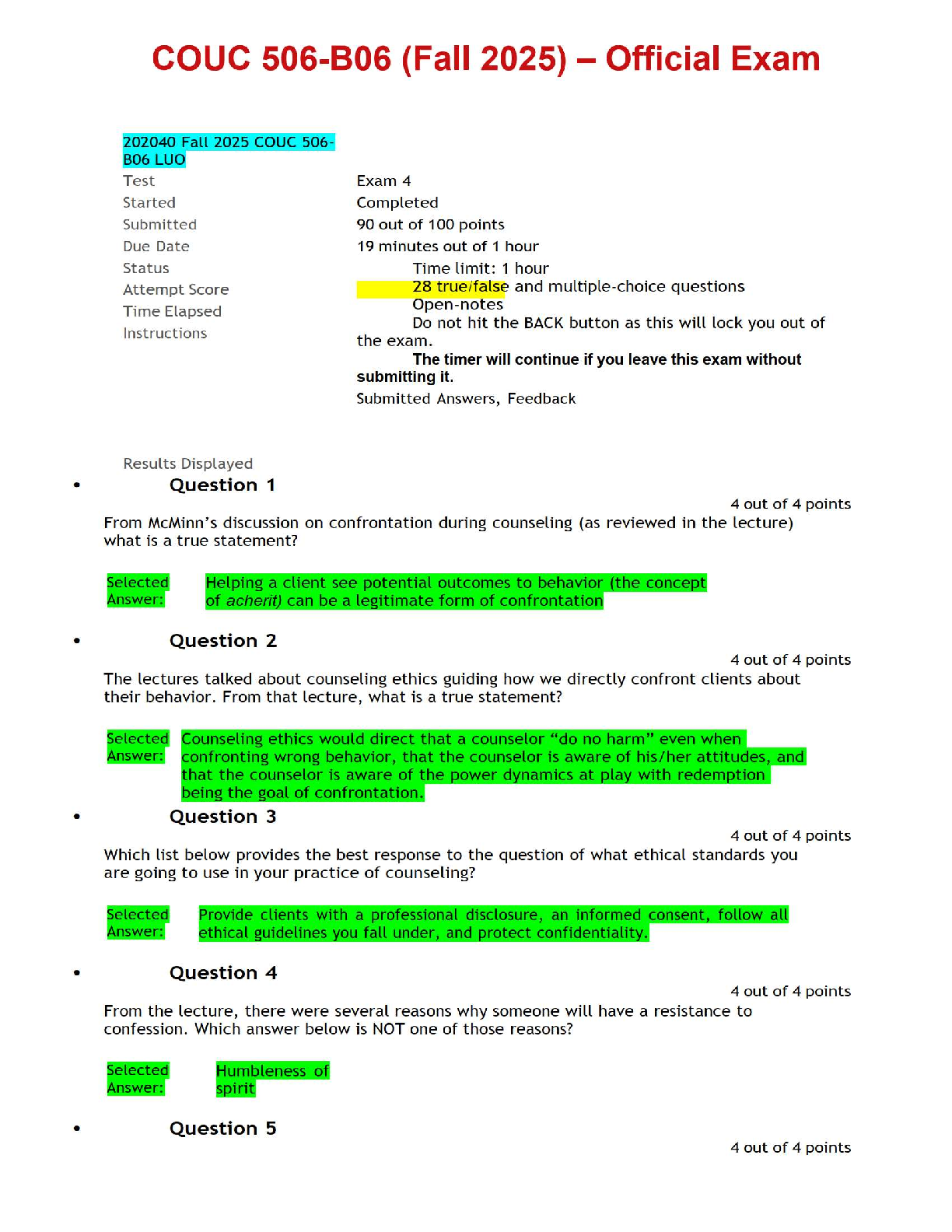 Recommended document preview for 📝 COUC 506-B06 (Fall 2025) – Official Exam Guide 📝