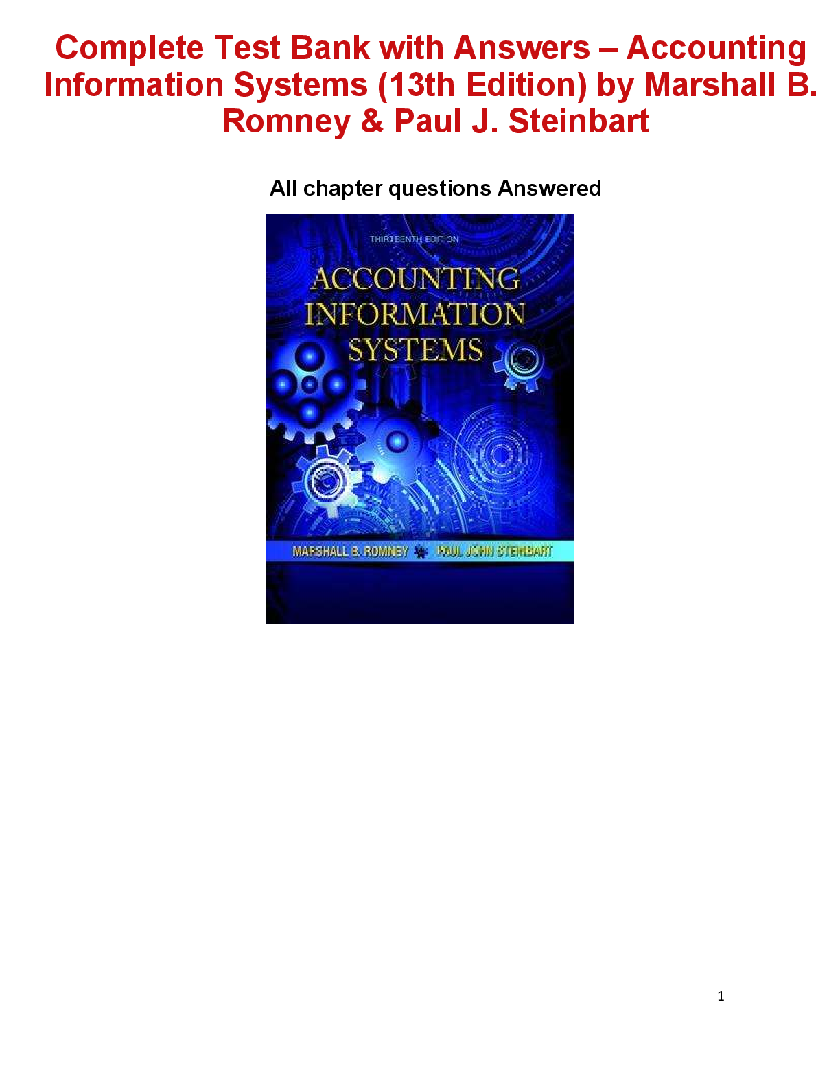 📘 Complete Test Bank for Accounting Information Systems (13th Edition) – All Chapters Answered 📘