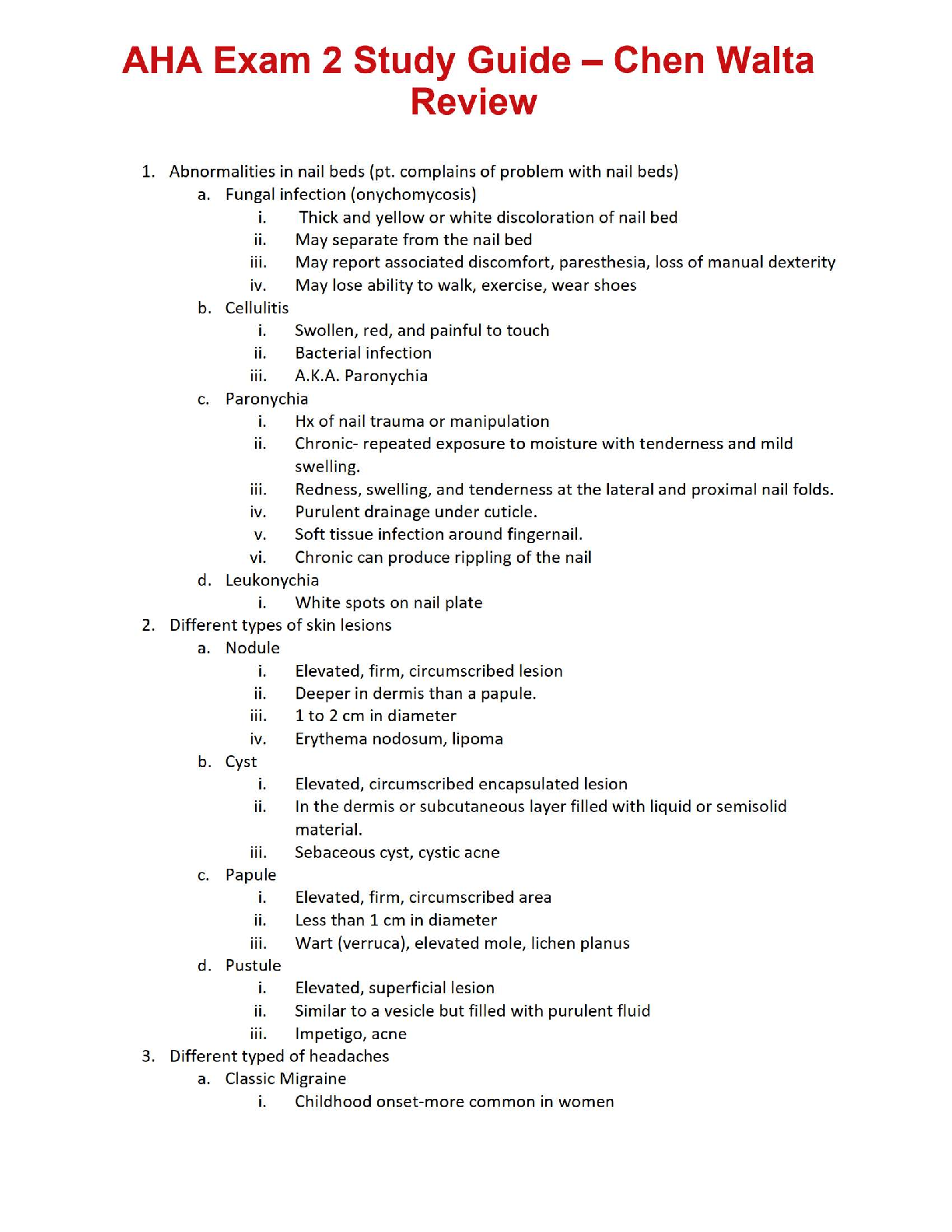 AHA Exam 2 Study Guide – Chen Walta Review