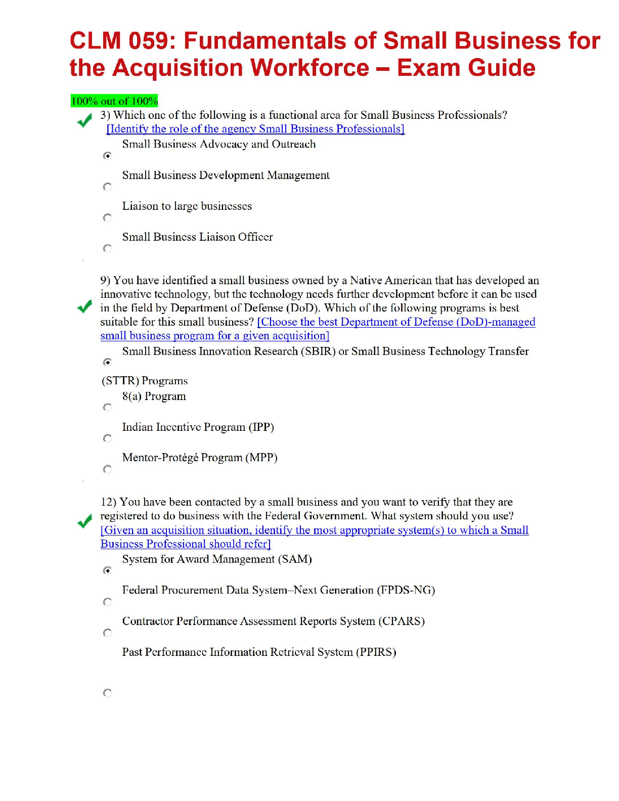 📊 CLM 059: Fundamentals of Small Business for the Acquisition Workforce – Exam Guide 📊