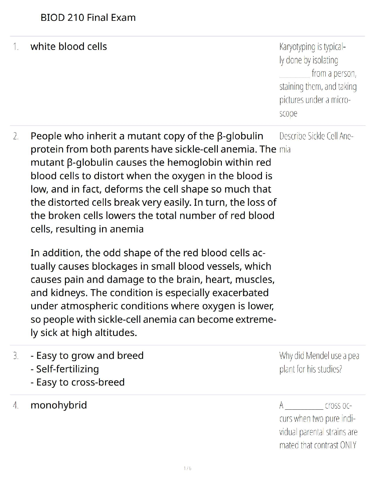 Preview of BIOD 210 Final Exam