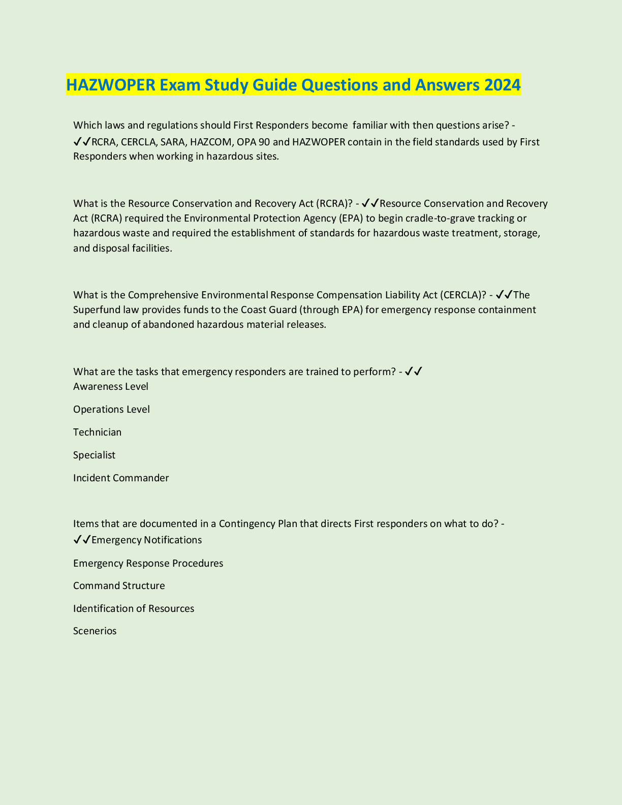 Preview image for HAZWOPER Exam Study Guide Laws, Regulations & Response