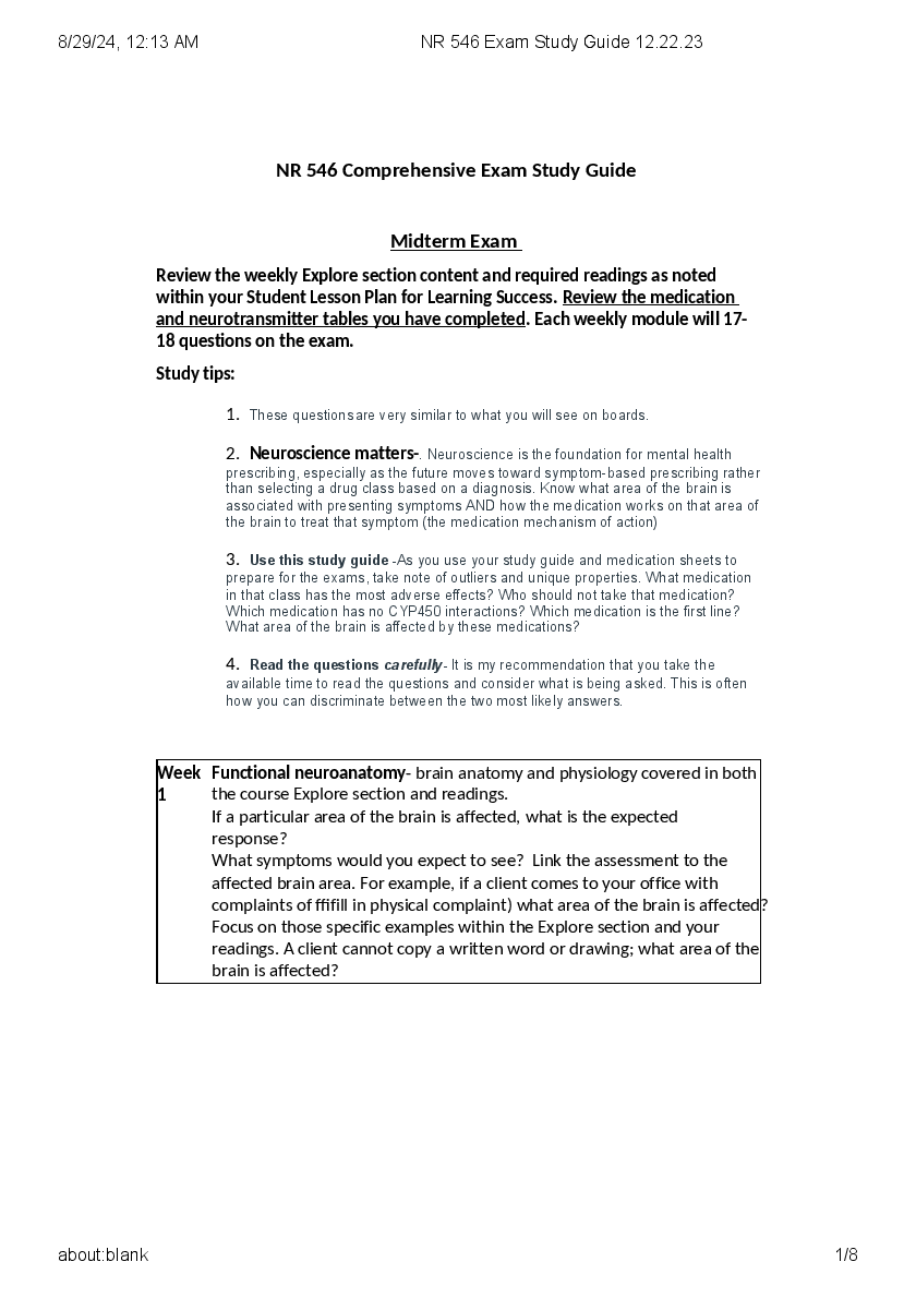Preview of NR 546 Exam Study Guide 12.22.23