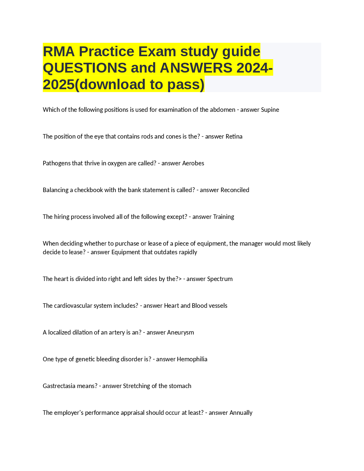 Preview image for RMA Practice Exam study guide QUESTIONS and ANSWERS 2024- 2025(download to pass)