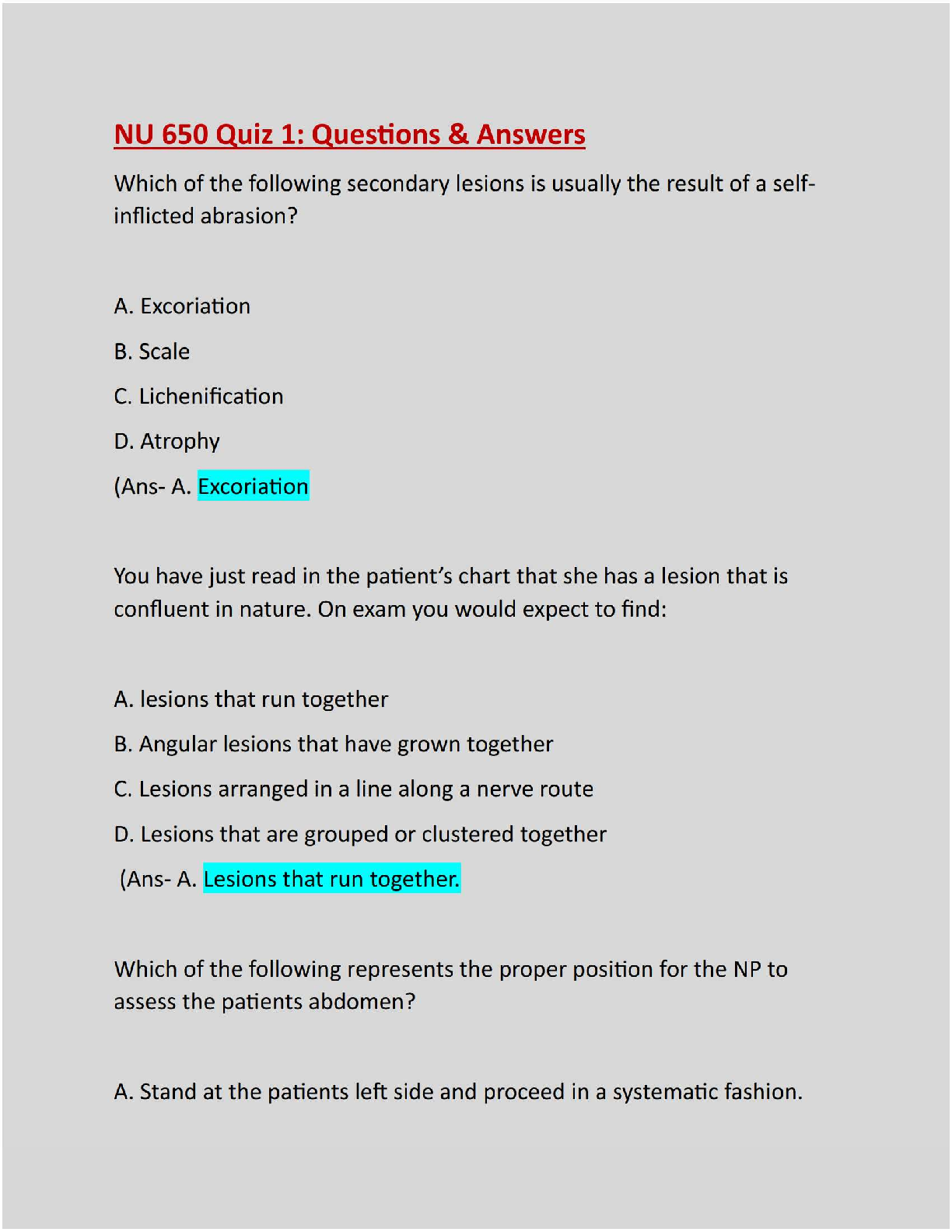 Preview image for Quiz 1/NU 650 Quiz 1: Questions & Answers; Updated Solution