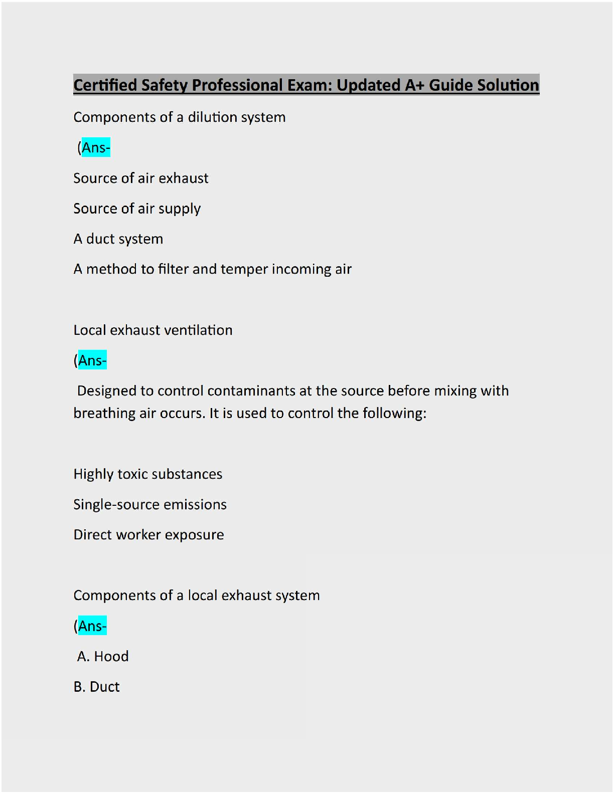 Preview image for Certified Safety Professional Exam: Updated A+ Guide Solution