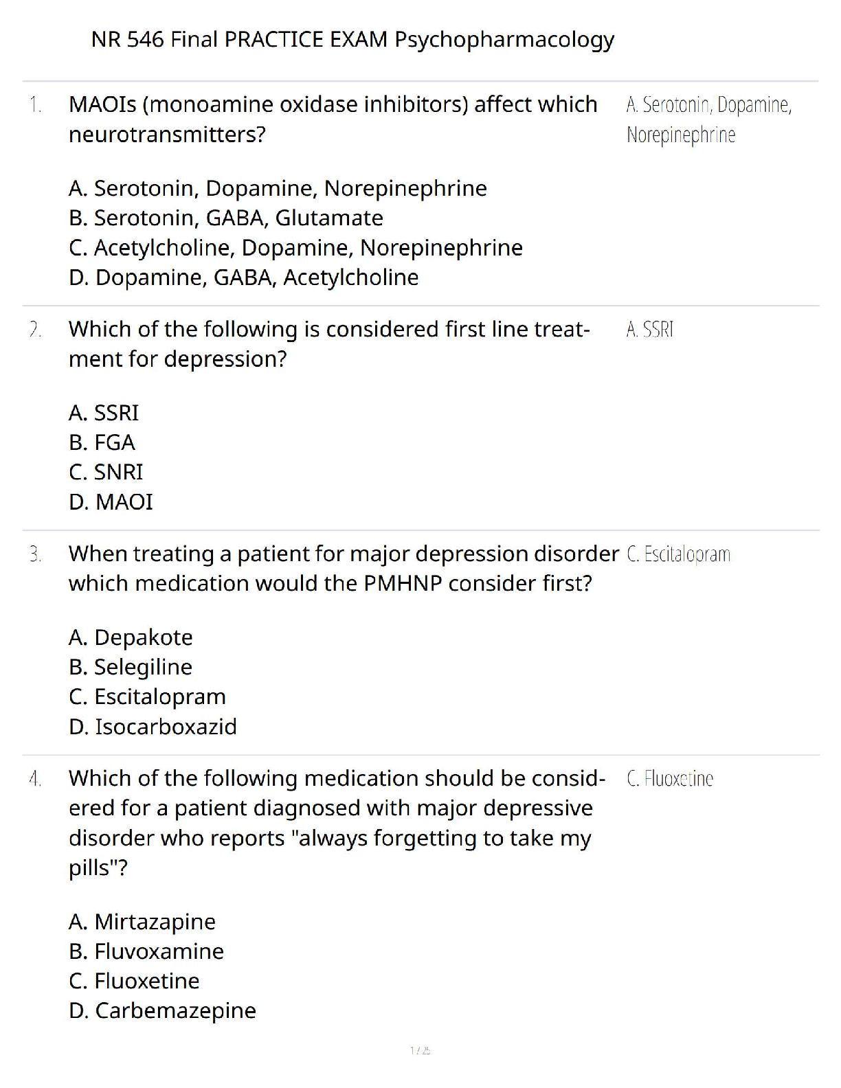 Preview image for NR 546 Final PRACTICE EXAM Psychopharmacology