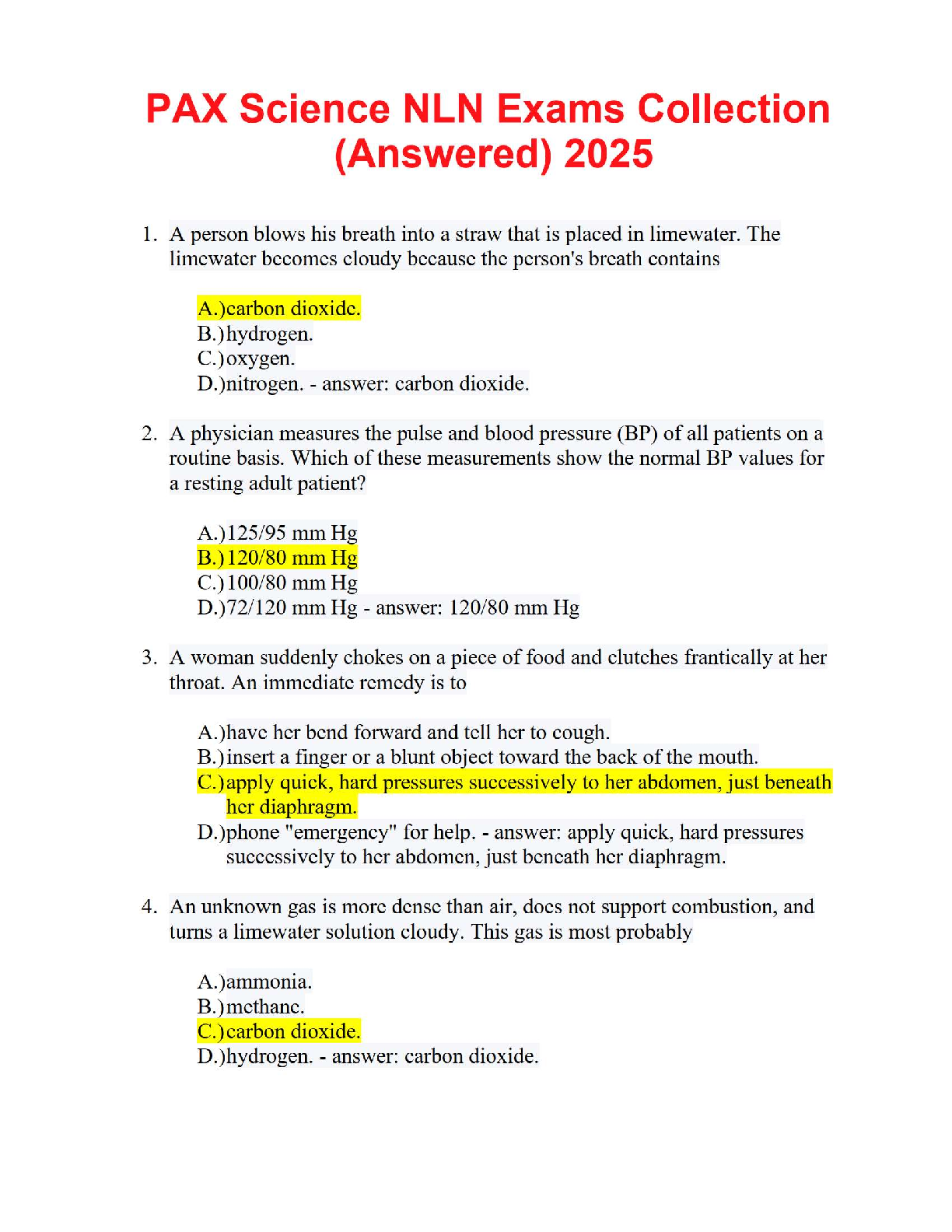 📘 PAX Science NLN Exams Collection (Answered) 2025 ✅