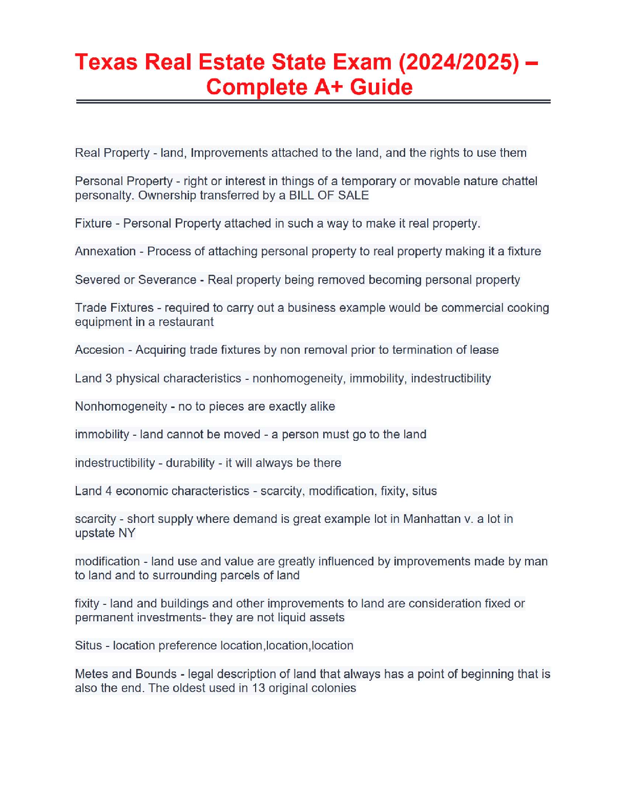 📄 Texas Real Estate State Exam (2024/2025) – Complete A+ Guide