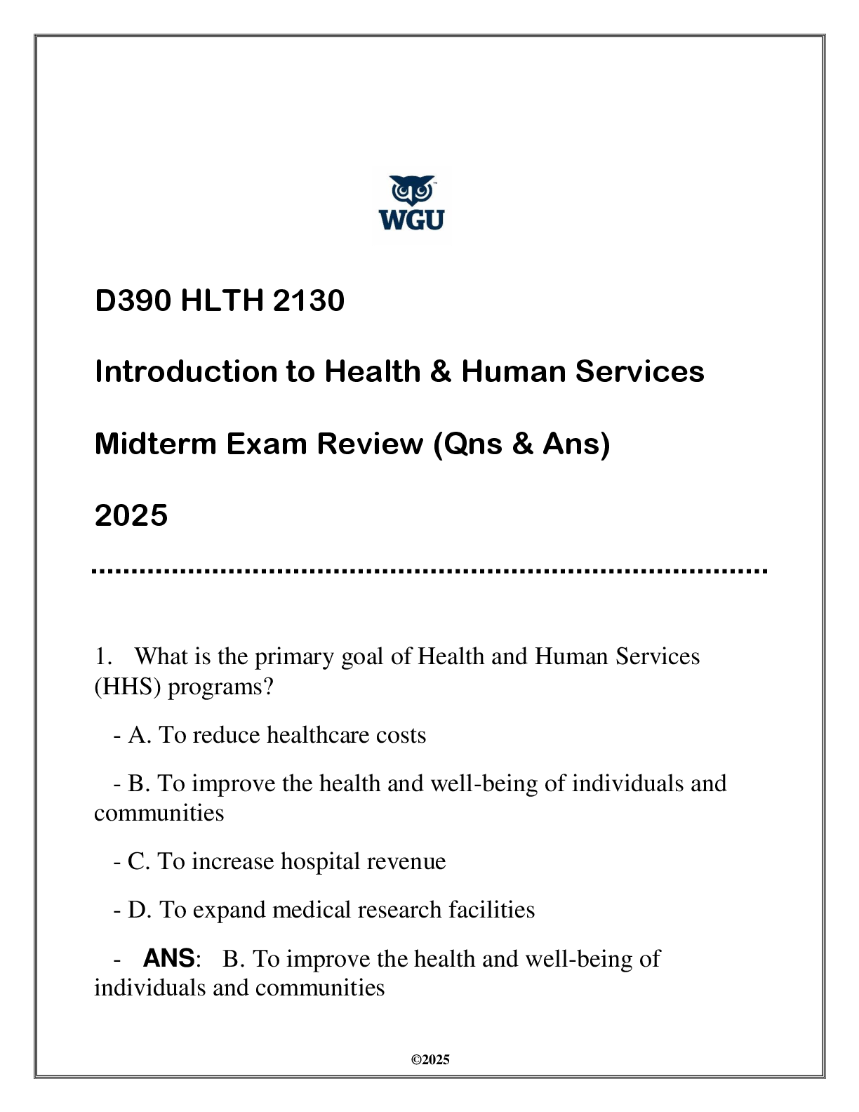 Preview image for HLTH 2130 (D390) Intro to Health & Human Services FA (Qns & Ans) 2025