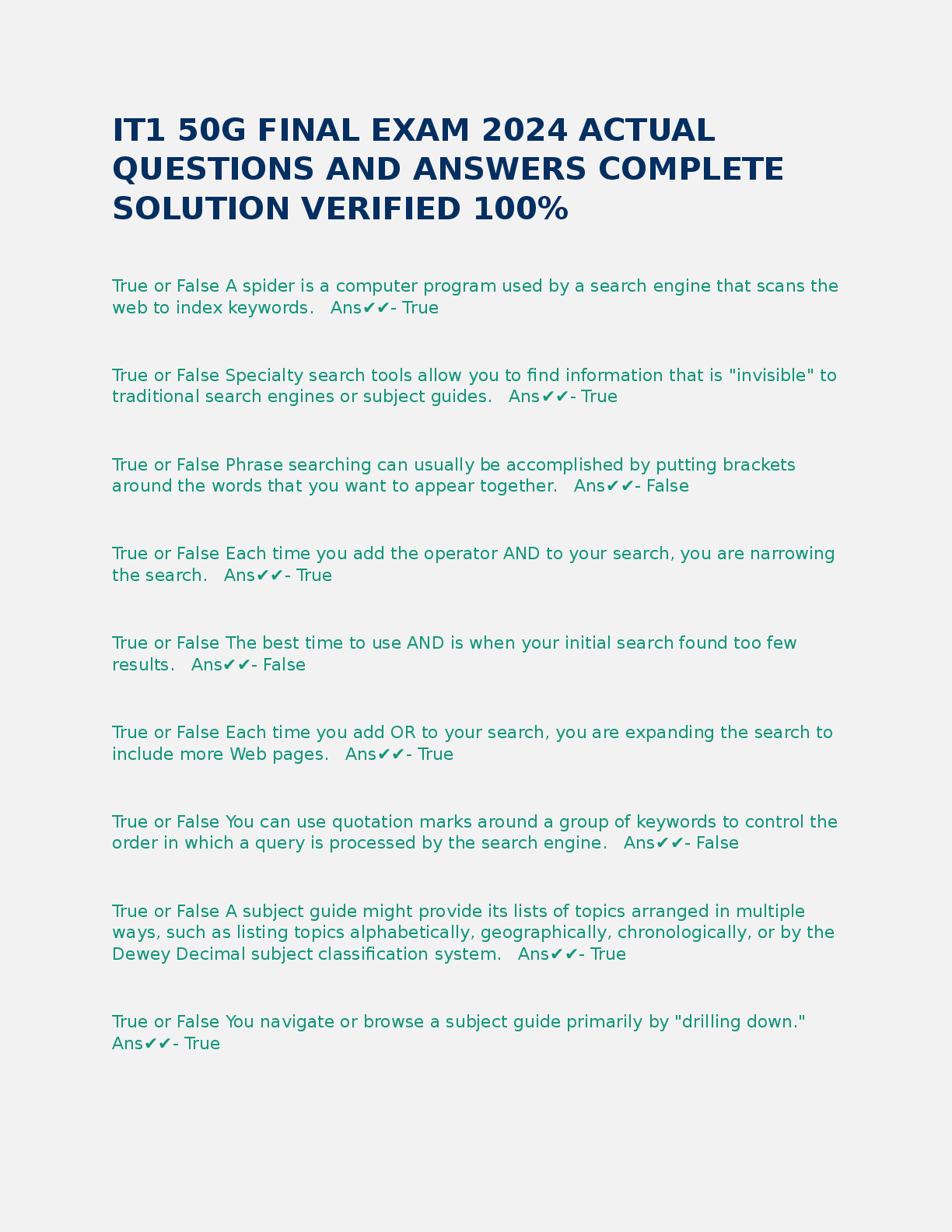 Preview image for IT1 50G FINAL EXAM 2024 ACTUAL QUESTIONS AND ANSWERS COMPLETE SOLUTION VERIFIED 100