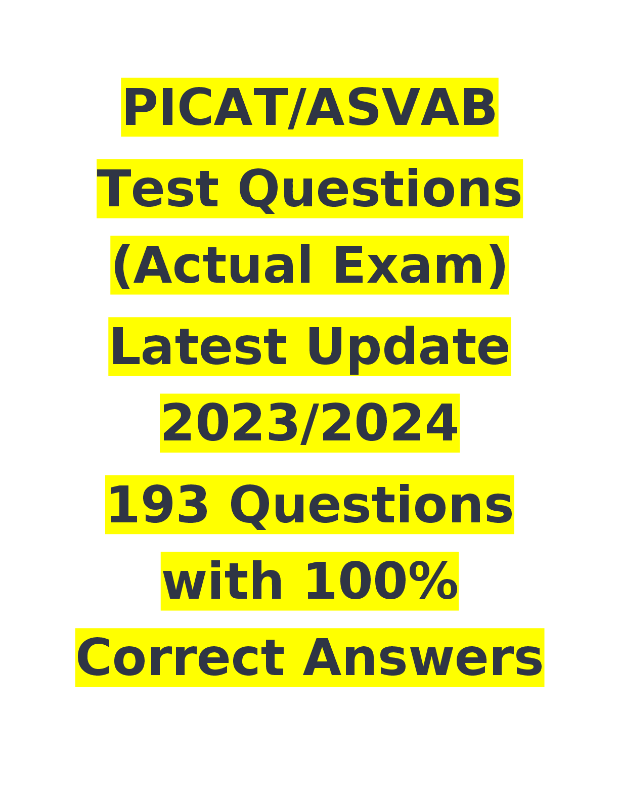 Preview image for Picat- Asvab Test Questions (Actual Exam2023-2024 193 Questions with 100 Correct (1)