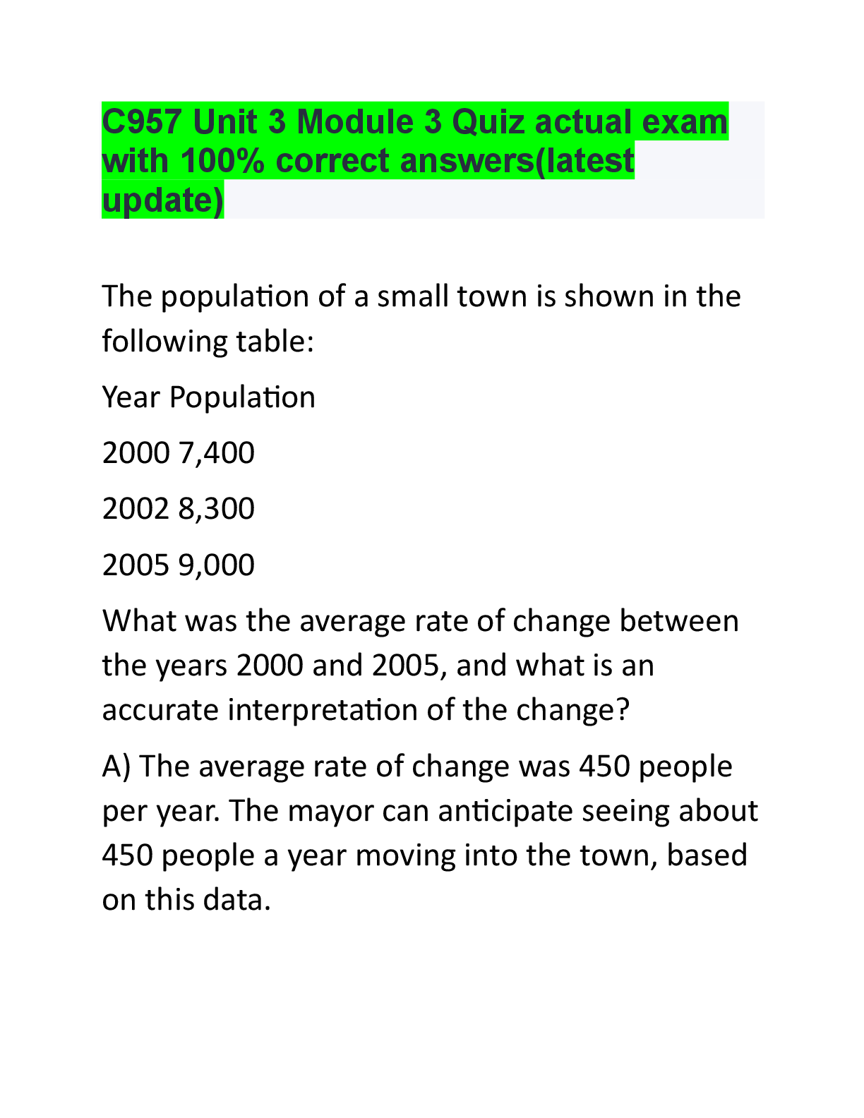 Preview of C957 Unit 3 Module 3 Quiz actual exam with 100% correct answers(latest update)