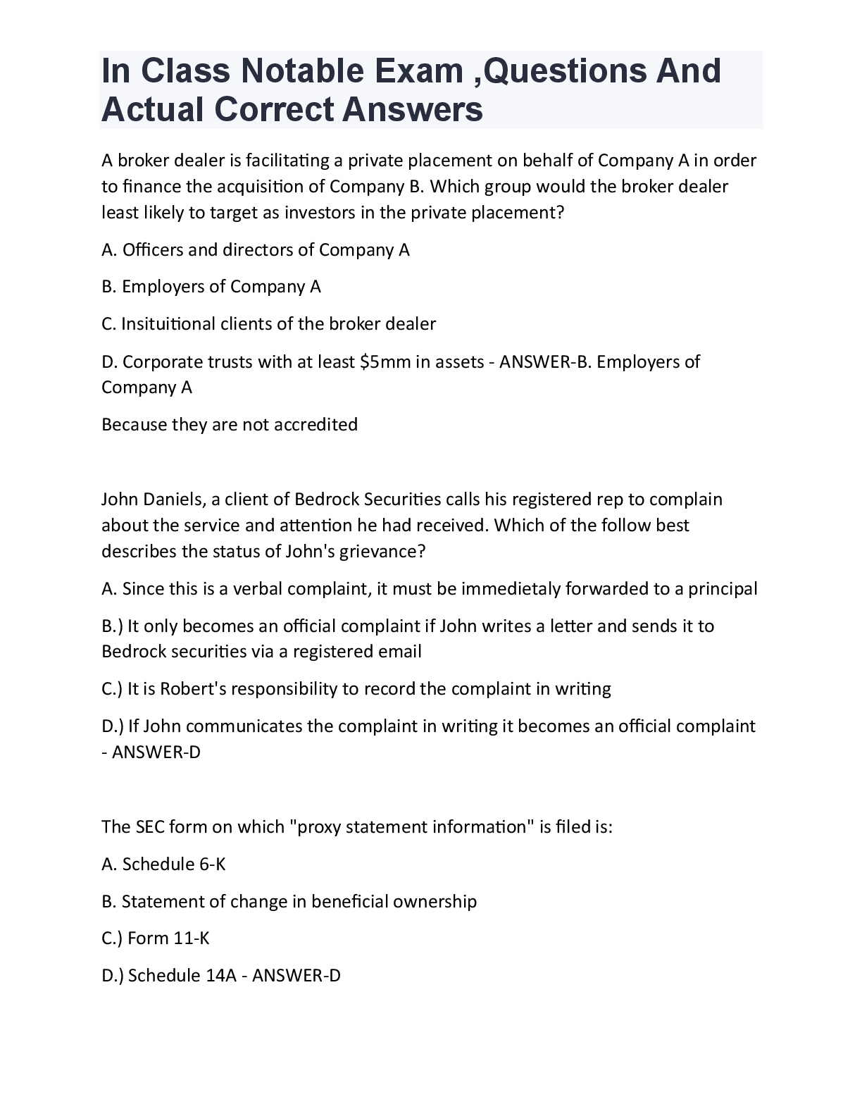 Preview image for In Class Notable Exam ,Questions And Actual Correct Answers