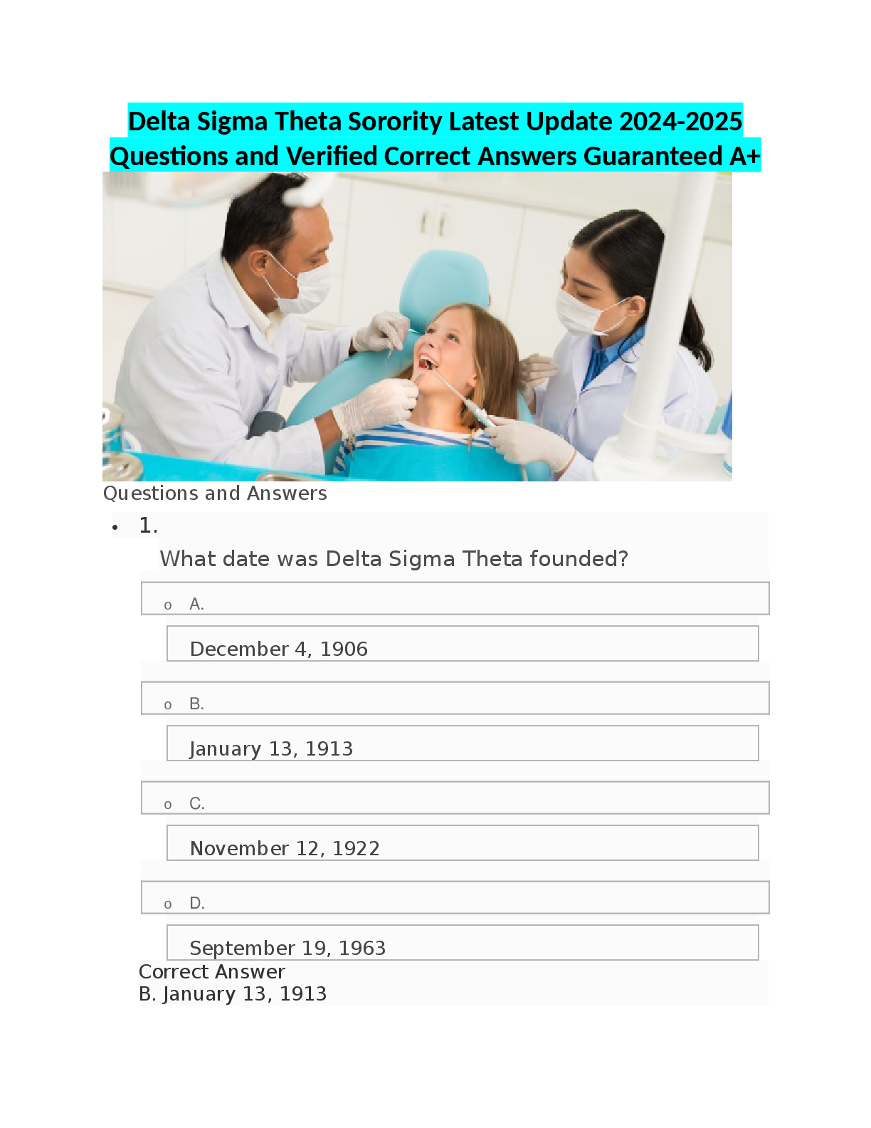 Recommended document preview for Delta Sigma Theta Sorority Latest Update 2024-2025 Questions and Verified Correct Answers Guaranteed A+