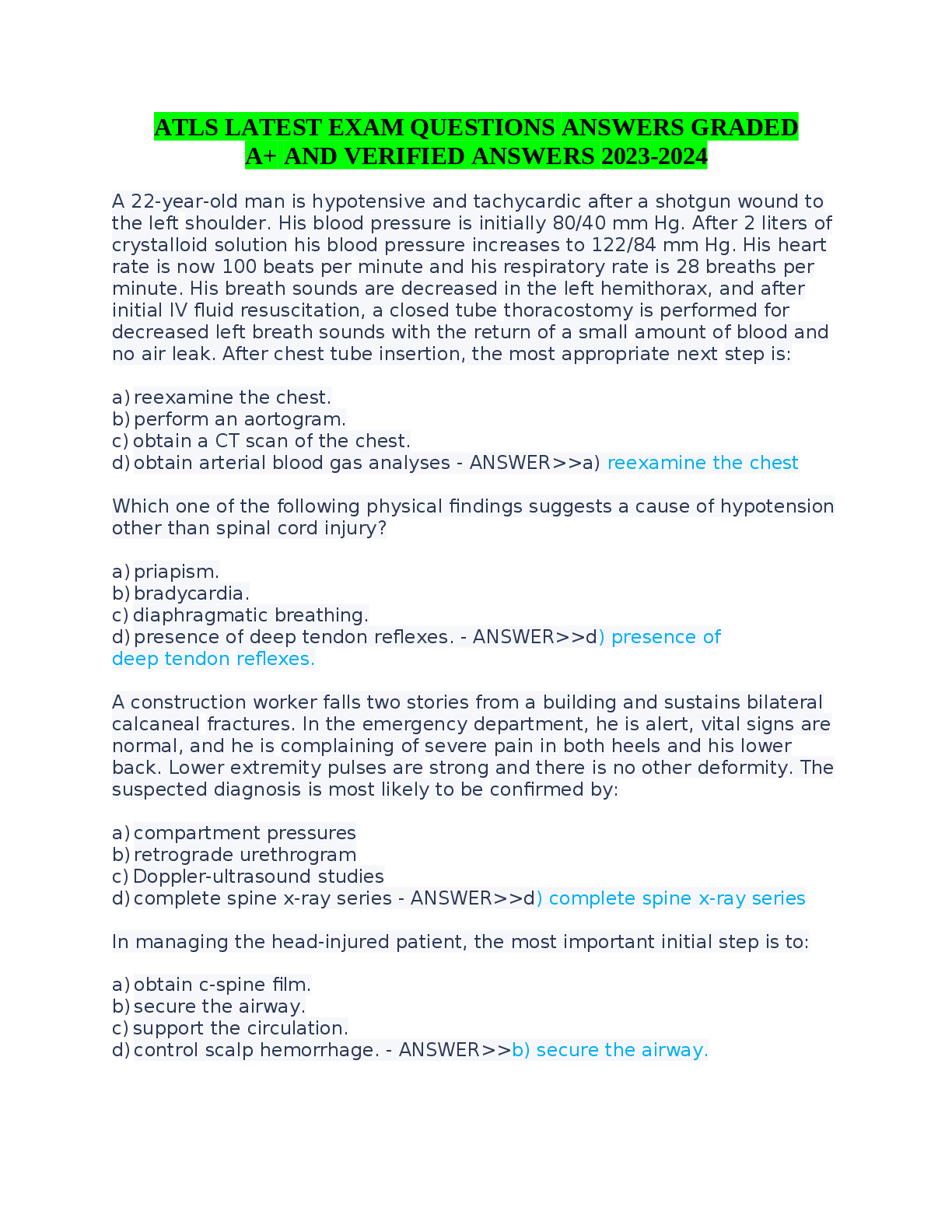 Preview image for ATLSLATEST EXAM QUESTIONSANSWERSGRADED A+AND VERIFIED ANSWERS