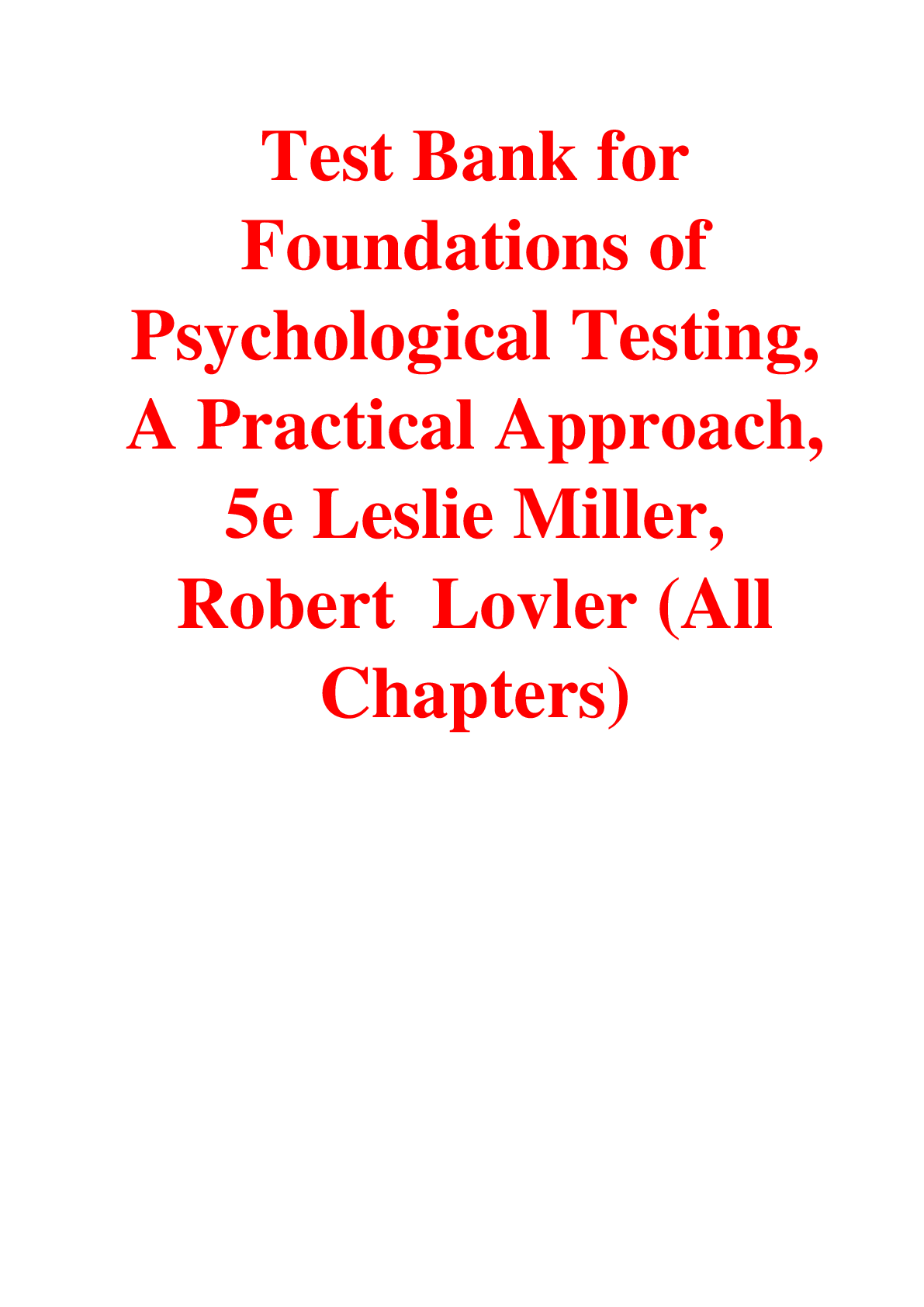 Preview image for Test Bank for Foundations of Psychological Testing, A Practical Approach, 5th Edition By Leslie Miller, Robert Lovler