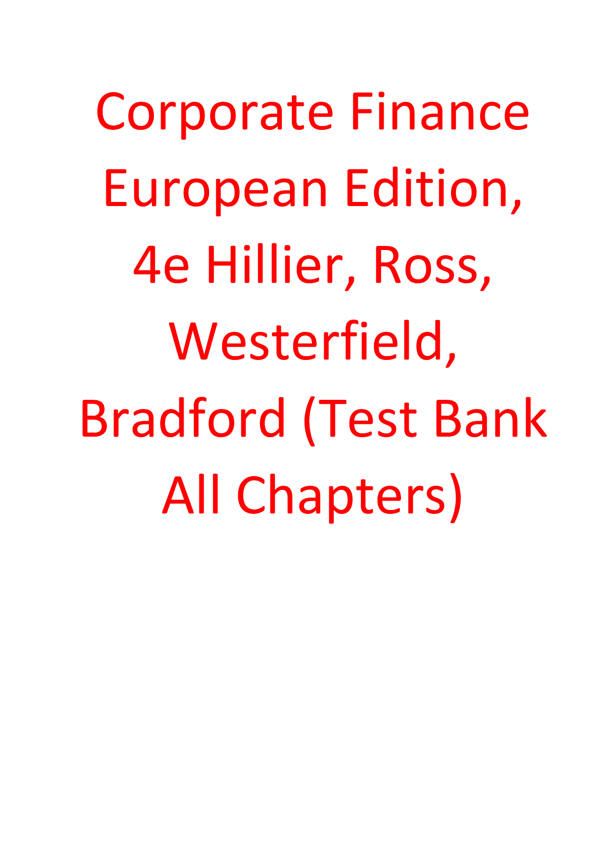 Preview image for Test Bank Corporate Finance European Edition, 4e Hillier, Ross, Westerfield, Bradford