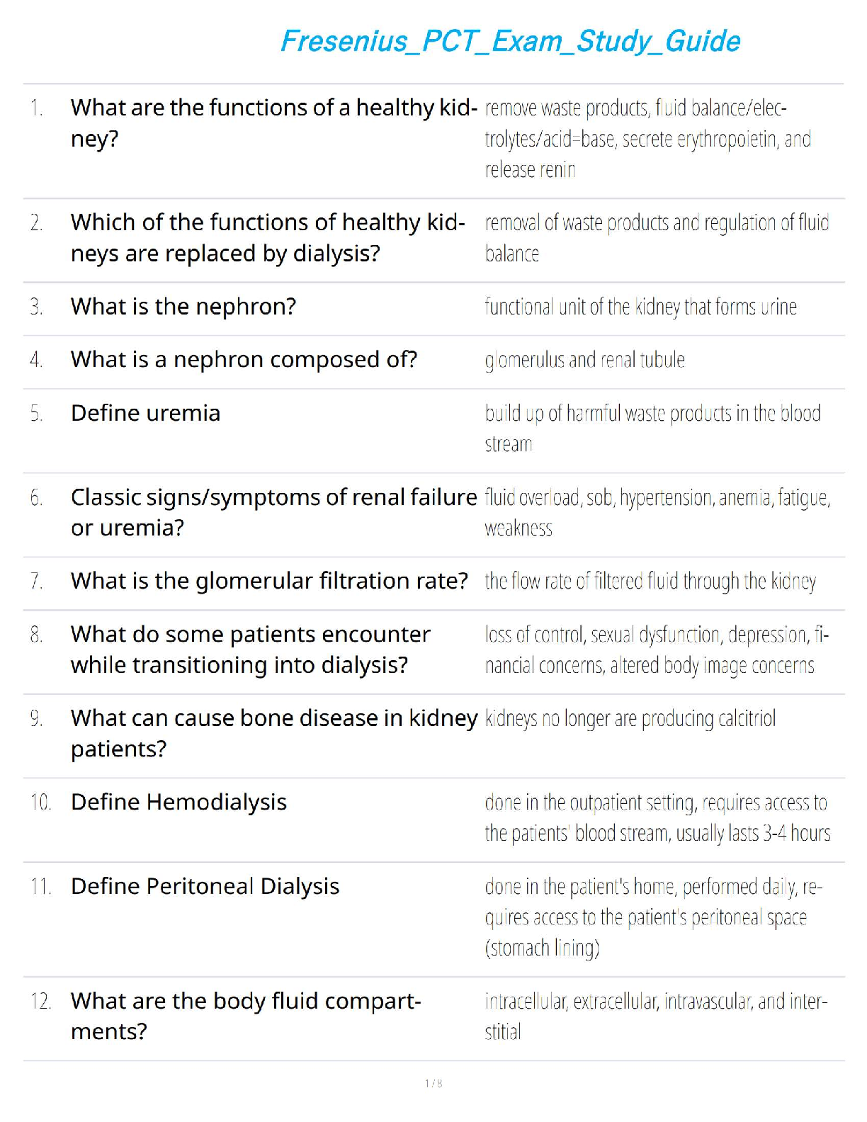 Fresenius PCT Exam Study Guide