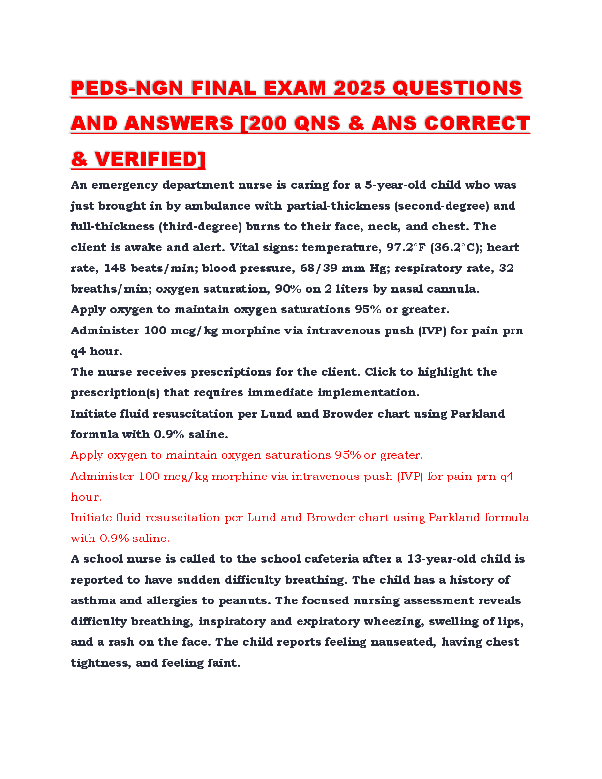 Preview image for PEDS-NGN FINAL EXAM 2025 QUESTIONS AND ANSWERS [200 QNS & ANS CORRECT & VERIFIED]