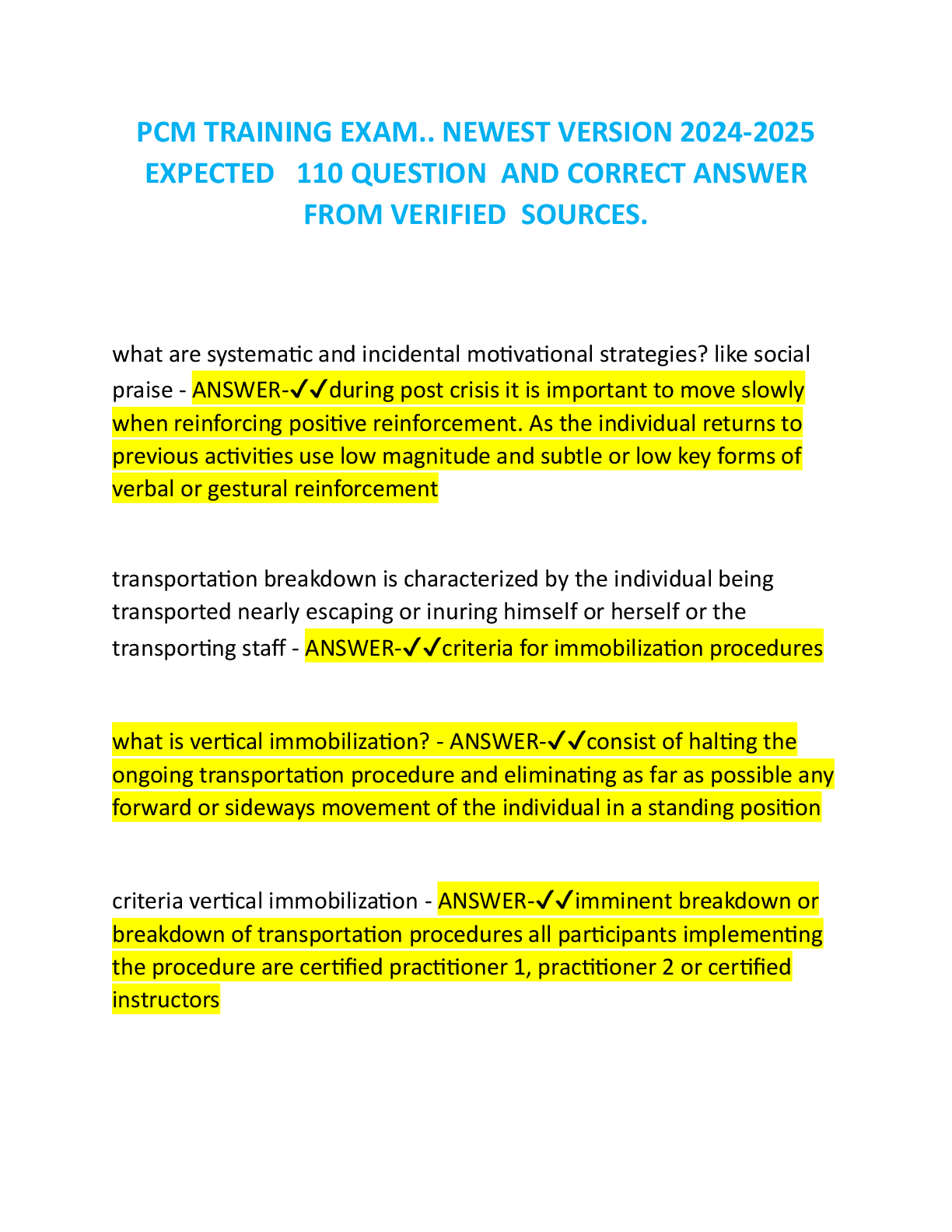 Preview image for PCM TRAINING EXAM.. NEWEST VERSION 2024-2025 EXPECTED 110 QUESTION AND CORRECT ANSWER FROM VERIFIED SOURCES