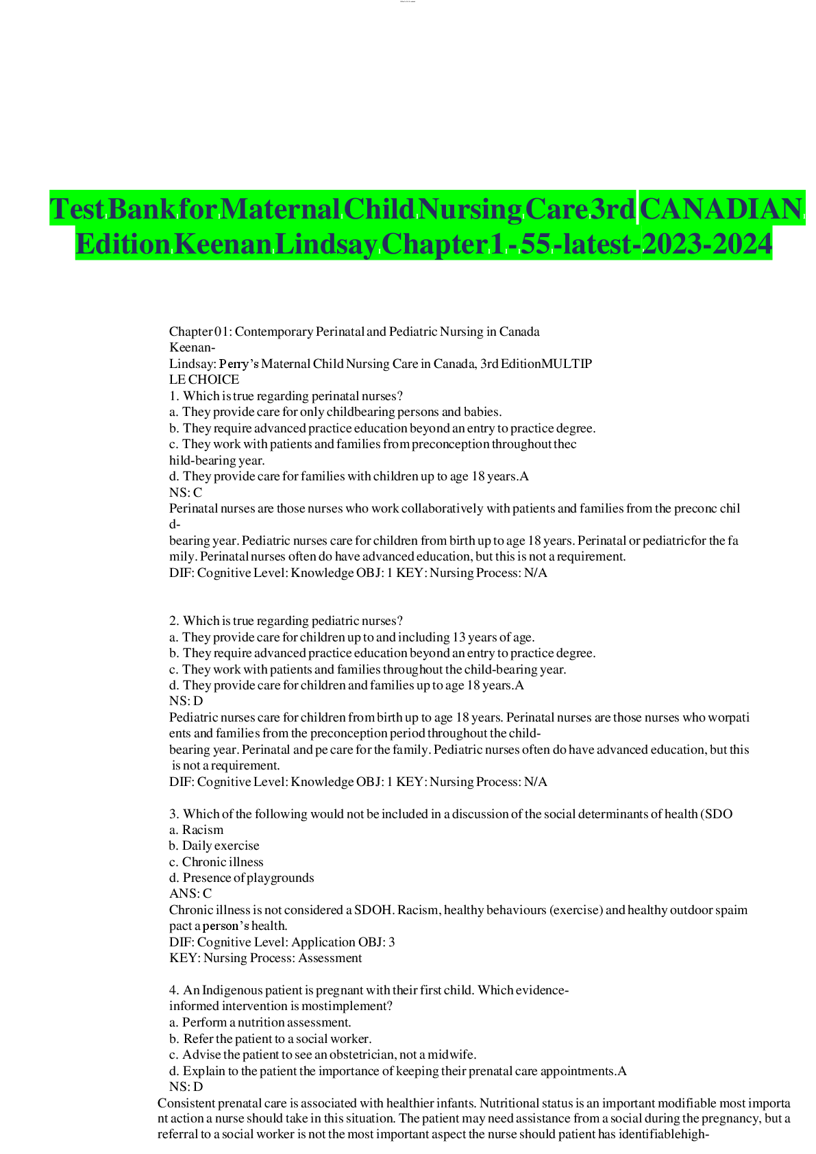 Preview image for Test_Bank_for_Maternal_Child_Nursing_Care_3rd_CANADIAN_Edition_Keenan