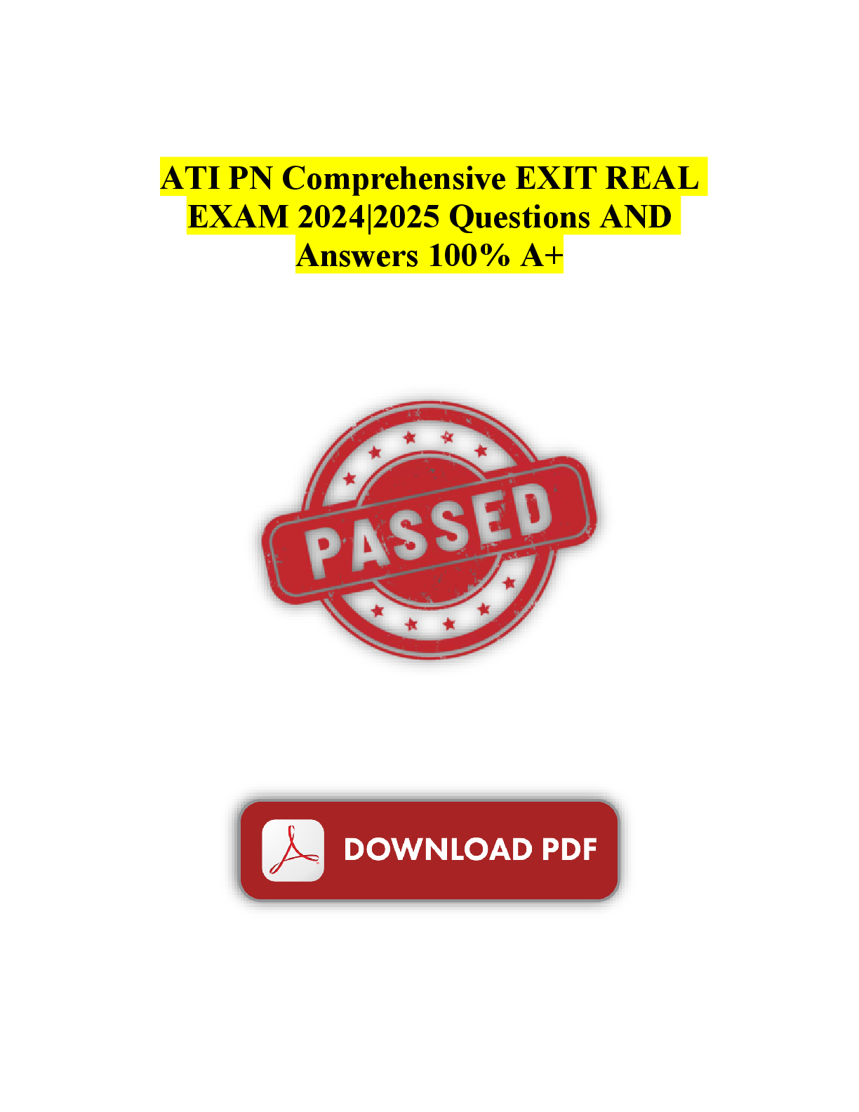 Preview image for ATI PN Comprehensive EXIT REAL EXAM 2024|2025 Questions AND Answers 100% A+